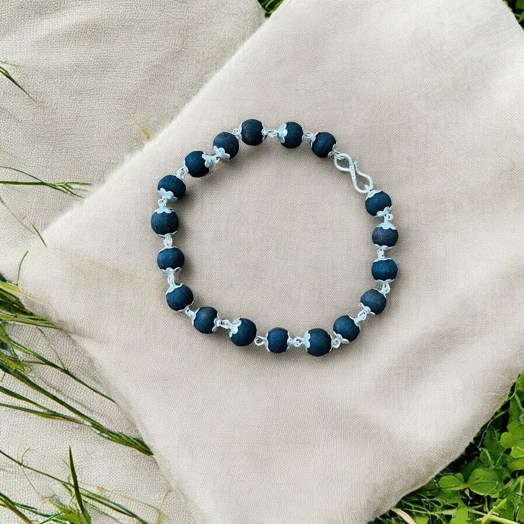 Soultheory Karungali Malai Silver Cap Bracelet - Ebony Wood