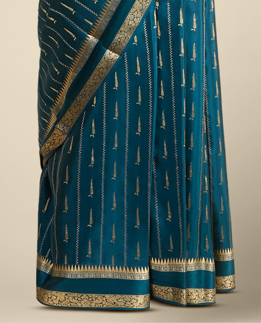 Pothys Cream & peach striped with zari design Mysore silk saree, jaal design border & intricate pallu - view 3
