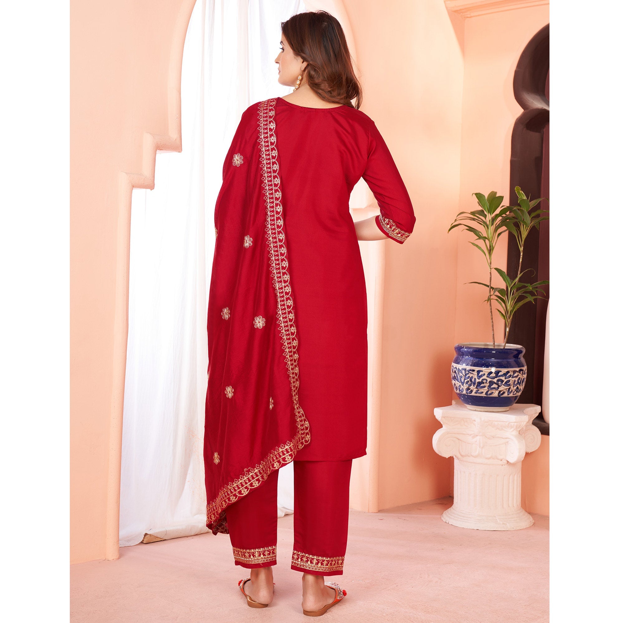 Peachmode Seller Maroon Sequins Embroidered Viscose Salwar Suit - view 6