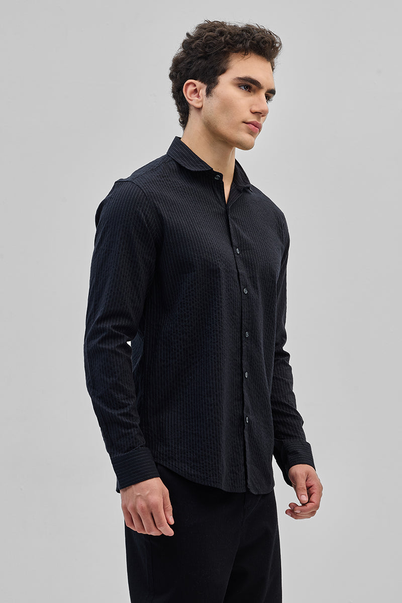 SNITCH Black Slim Fit Stripes Shirt - view 6