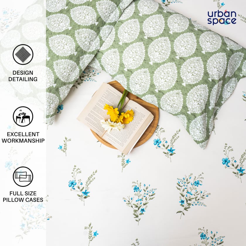 Urban Space -Home Furnishing Store 220 TC 100% Cotton printed double bedsheet - Valley Blue - view 5