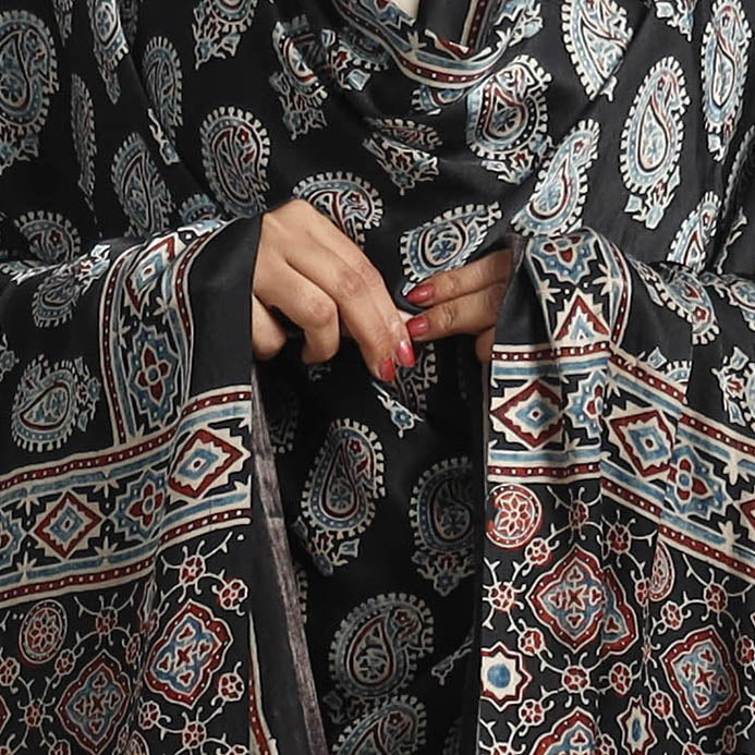 KACHCHH JI CHHAAP Black - Modal Silk Block Print Ajrakh Dupatta 99 - view 4