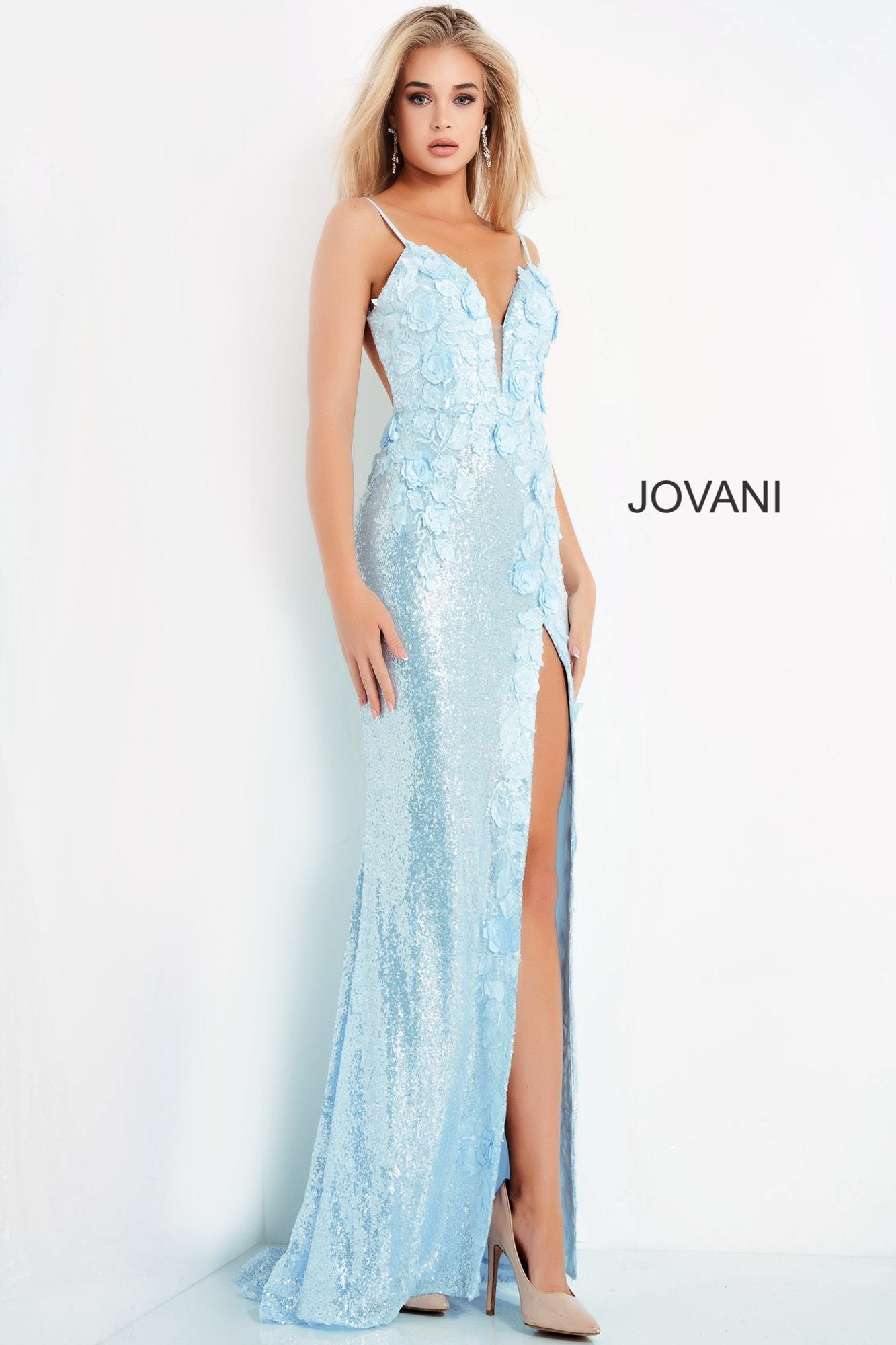 Sequin Fitted Sleeveless Slit Gown by Jovani 1012 - view 6