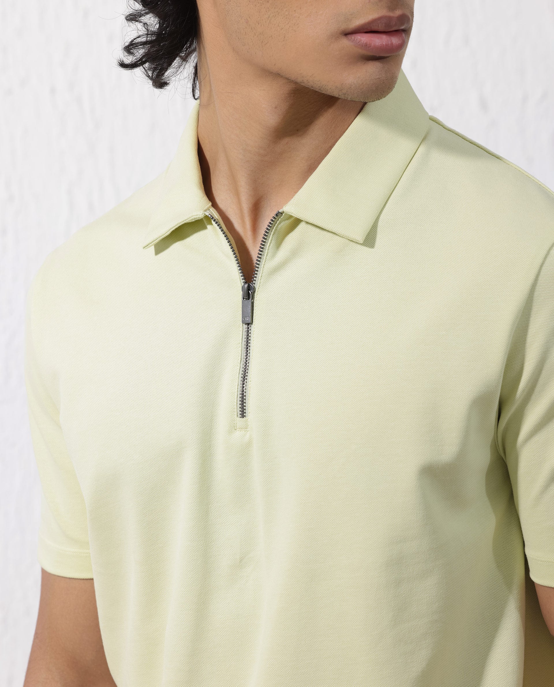 Rare Rabbit Mens Stan-2 Pastel Green Short Sleeve Solid Zipper Closure Polo T-Shirt - view 4
