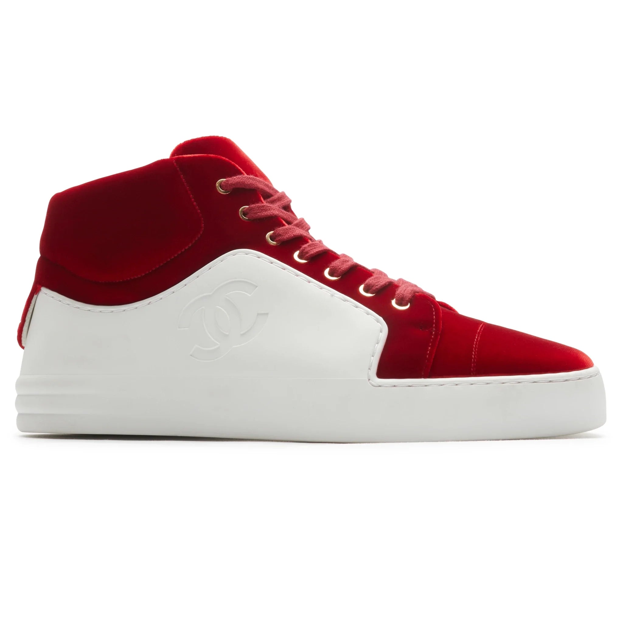 Chanel CC High White Red Velvet Sneaker - view 2