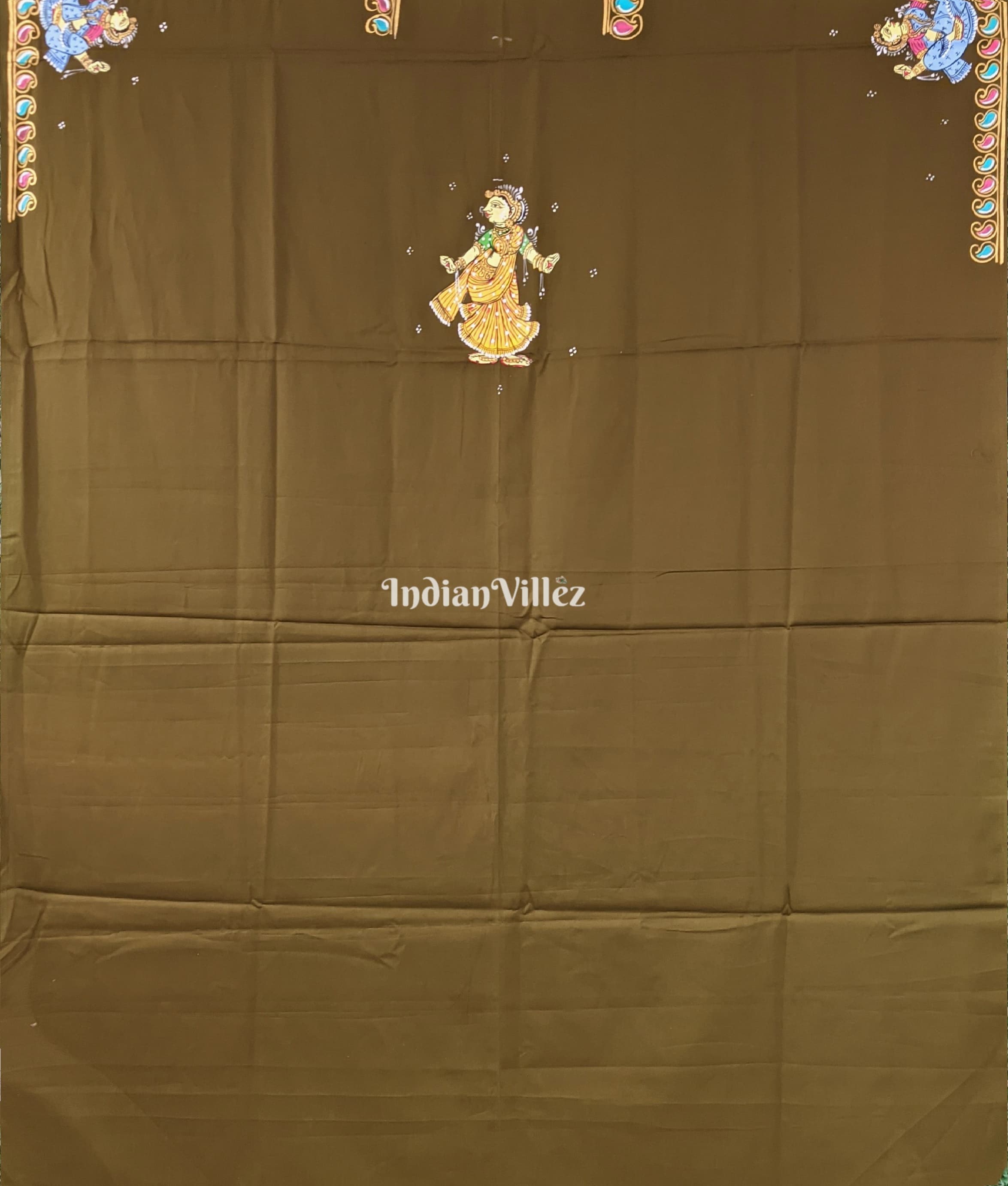 IndianVillèz Mehendi Green Radha Krisha Pattachitra Kurti Cotton Dress Material - view 2