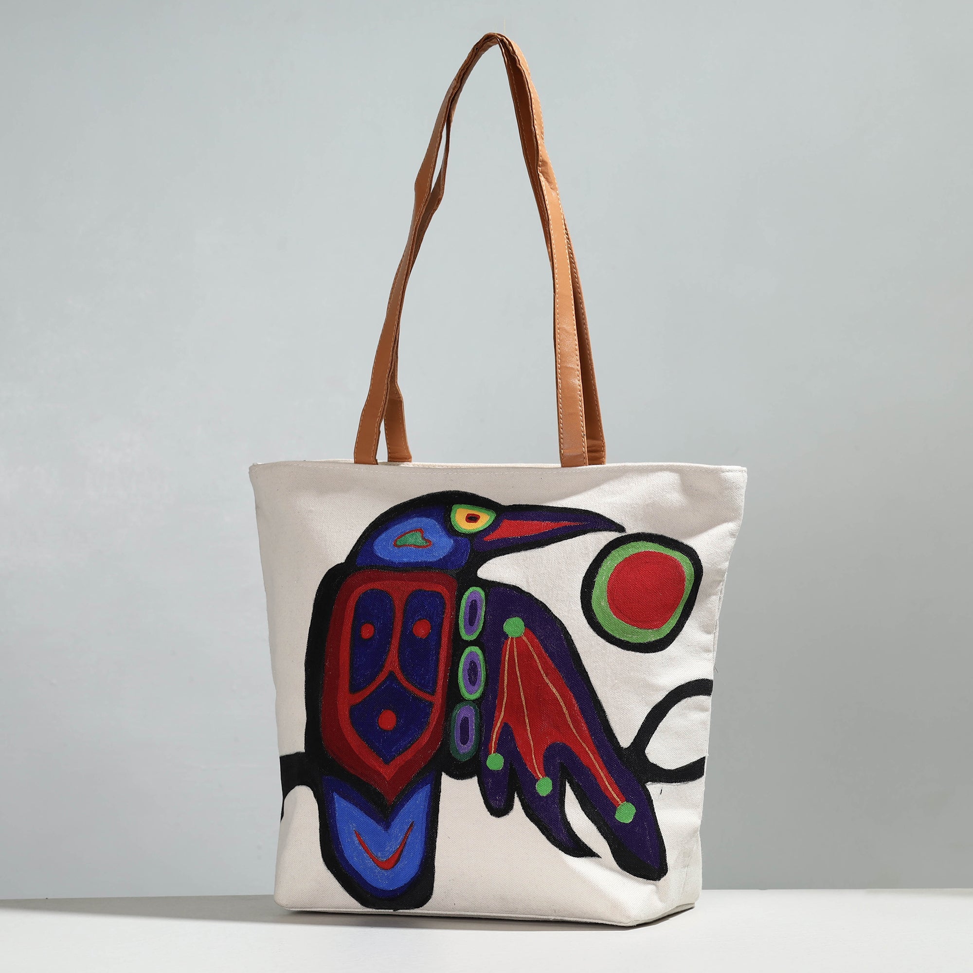 KHUSHBASH - HAPPY LOOM OF EAST Beige - Raven Bird Canvas Cotton Handpainted Shoulder Bag