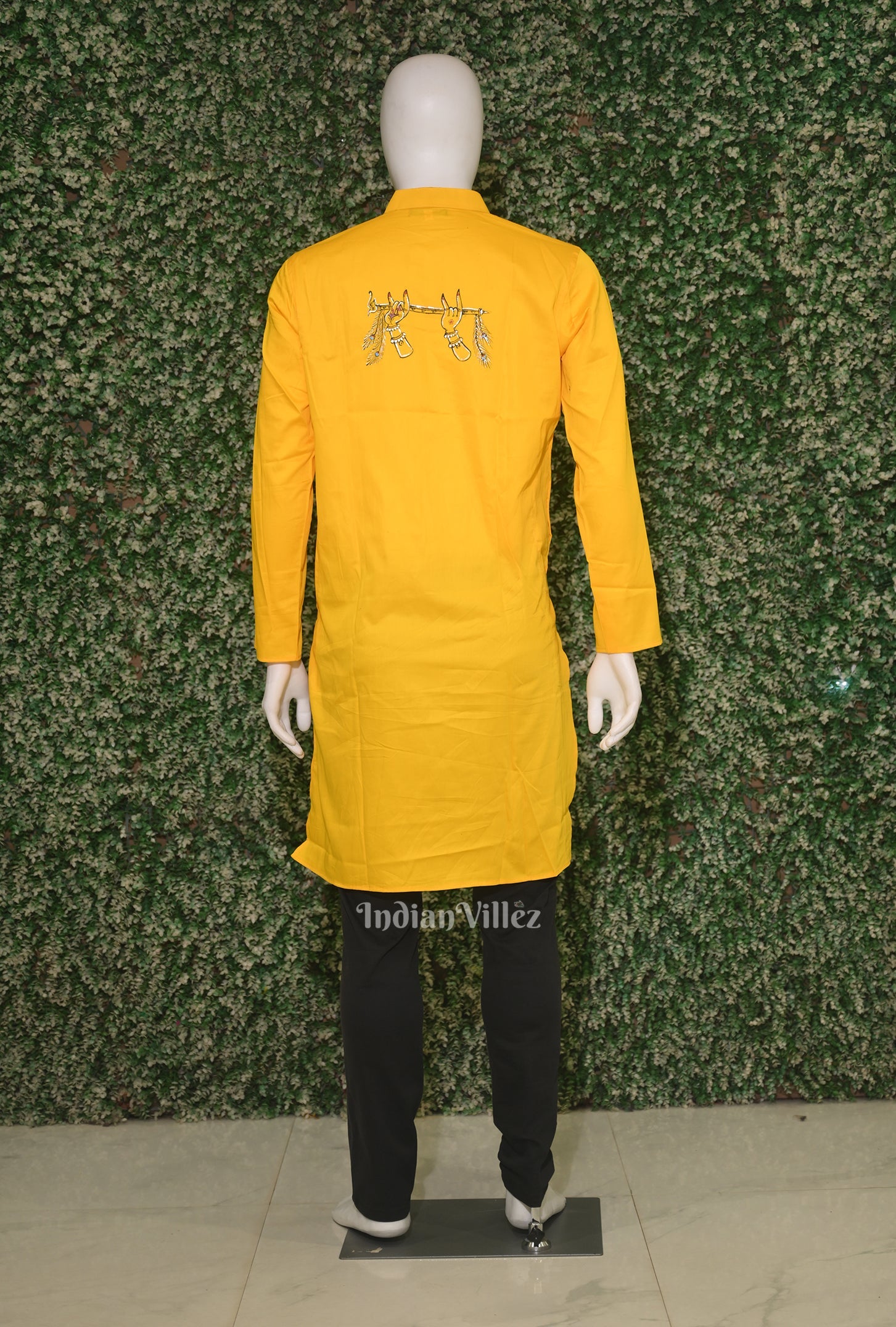 IndianVillèz Yellow Krishna Theme Hand-Painted Pattachitra Kurta - view 2