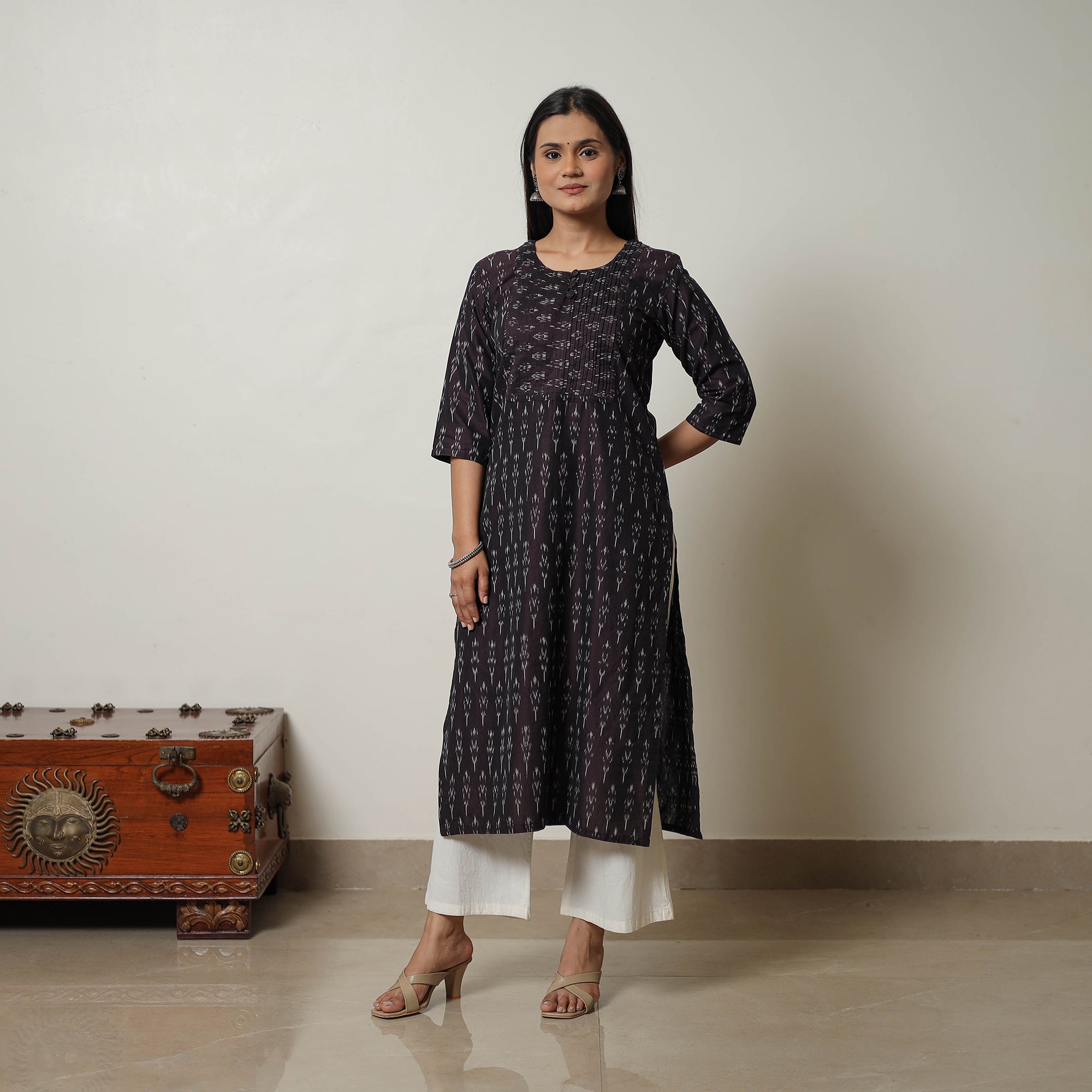 ITOKRI CASUALS Brown - Mercerised Cotton Straight Pochampally Ikat Kurta 10 - view 2