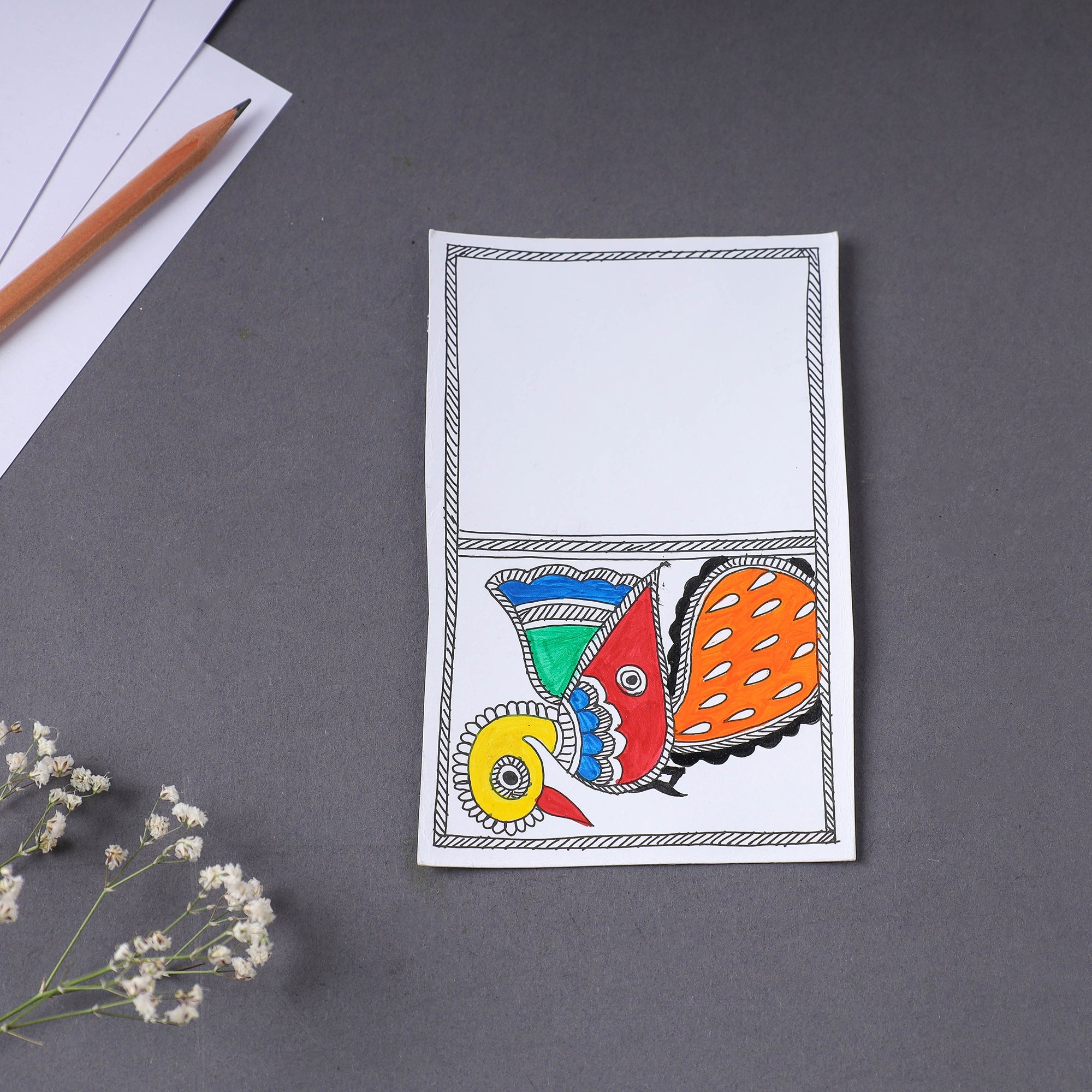 ITOKRI CRAFTS INITIATIVE Assorted - Madhubani Handpainted Post Card (3.5 x 5.5 in)