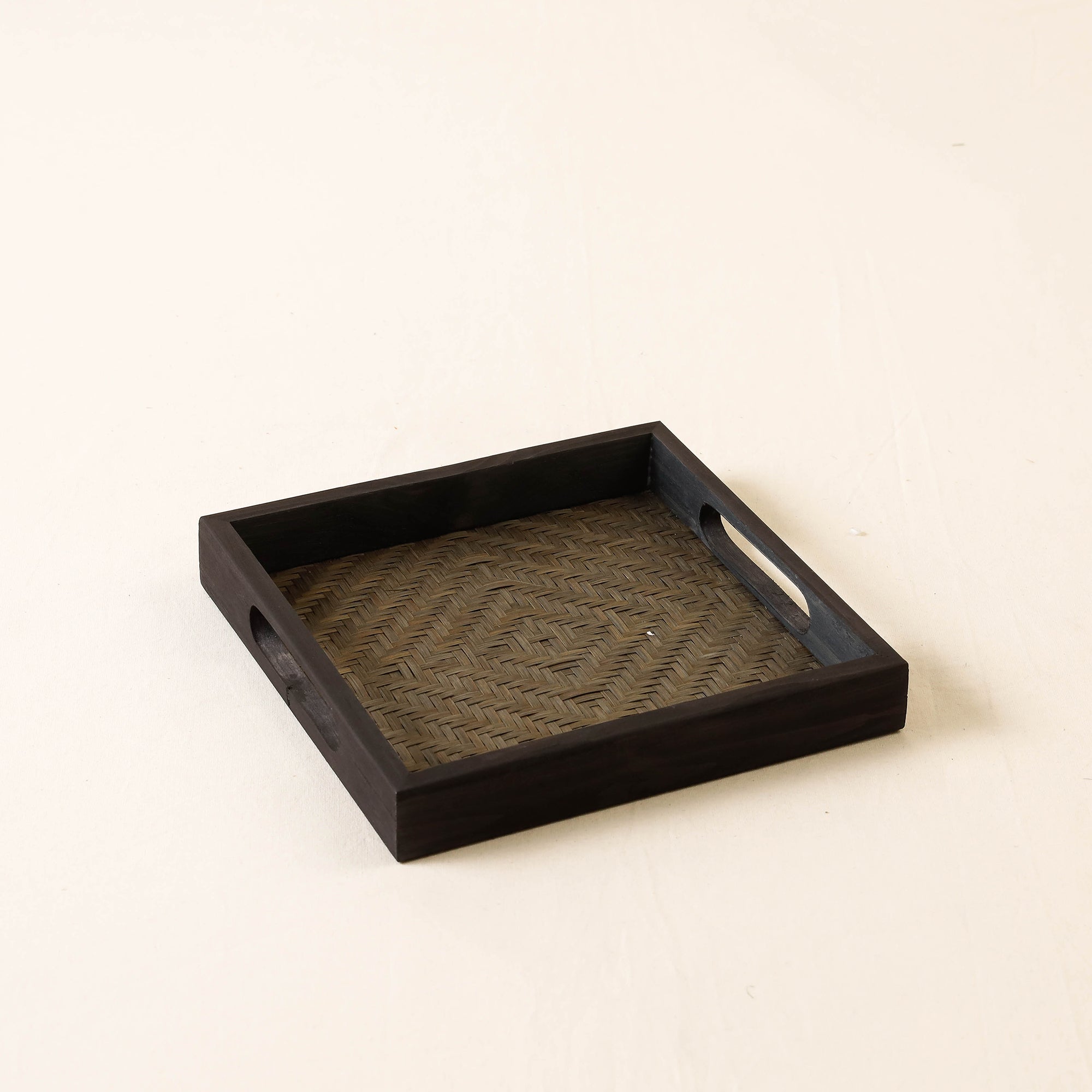 Black - Kadam Haat Handmade Bamboo Square Tray ( Set of 3) - view 6