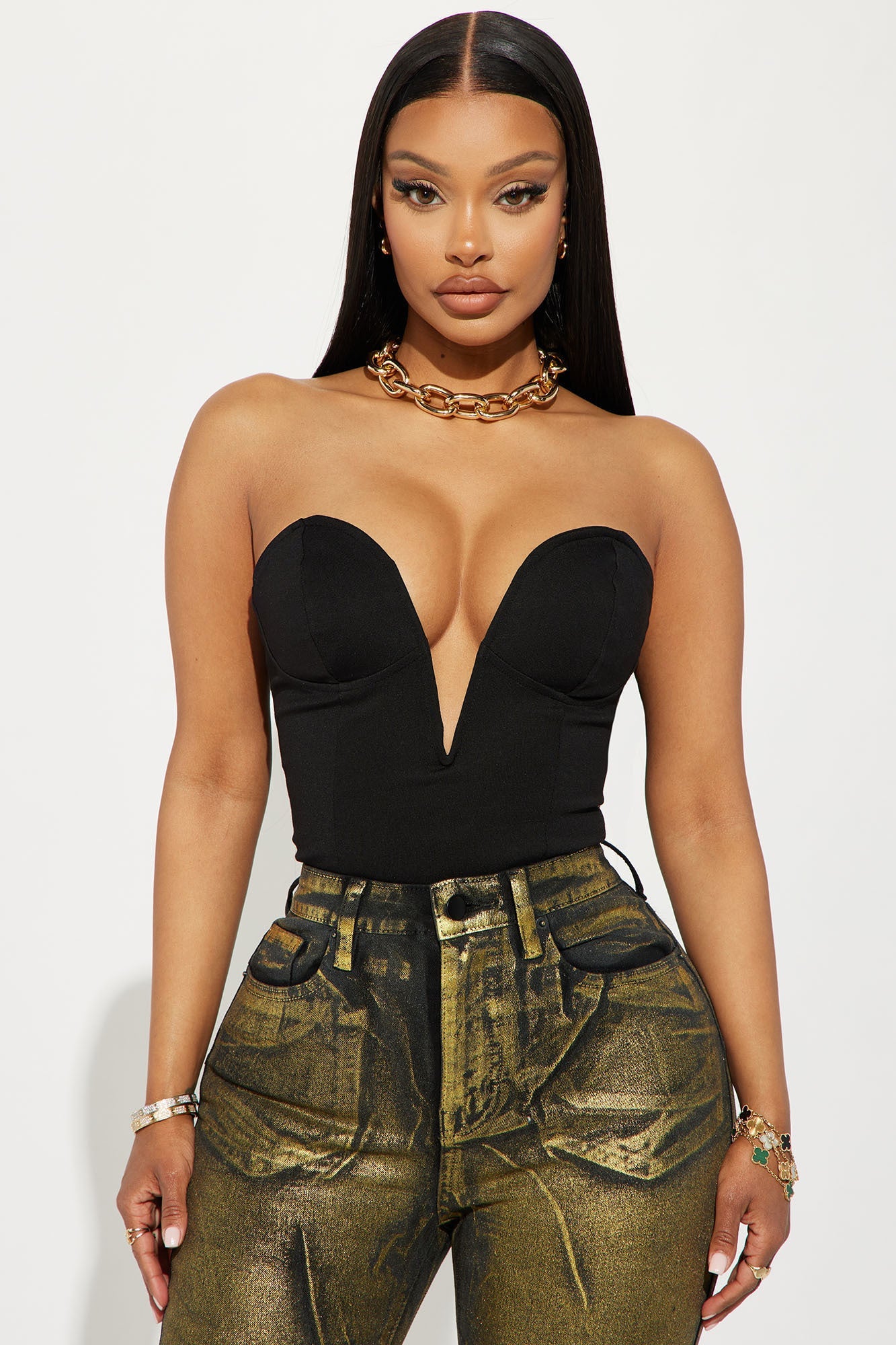 BlackTree Deep Plunge Corset Top