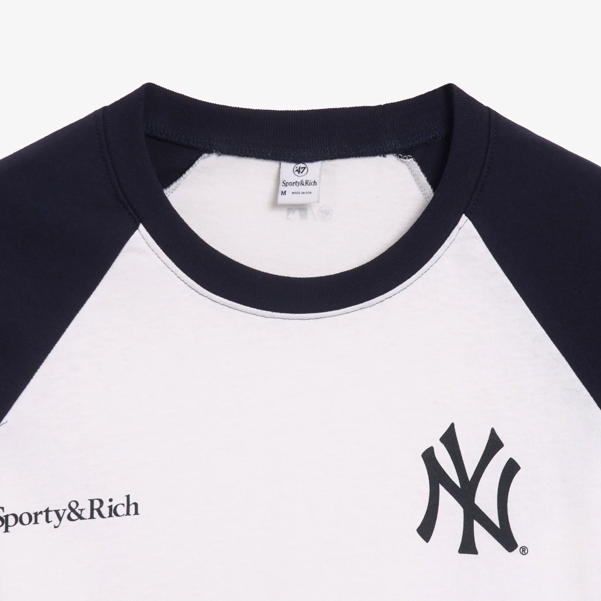 Sporty & Rich | Yankees Serif Baseball T-shirt { White/navy - view 3