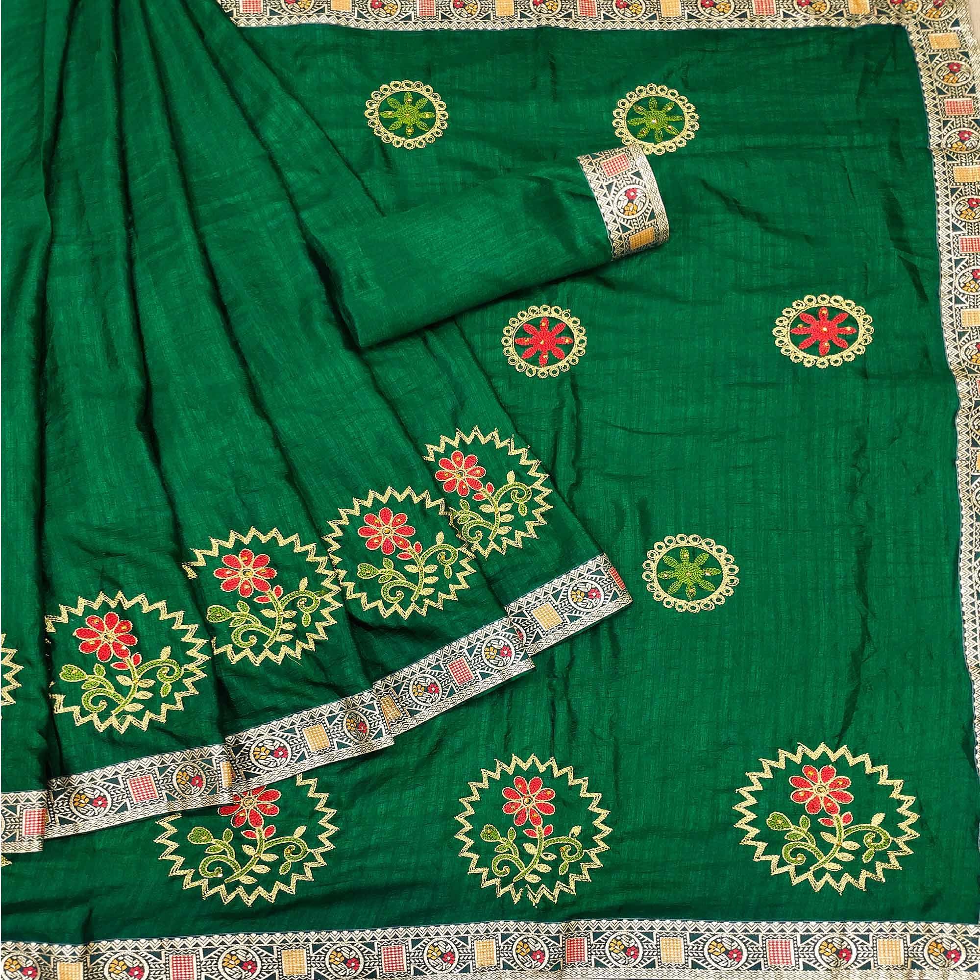 Green sarees – BlackTree green-festive-wear-embroidered-with-embellished-vichitra-silk-saree-141887