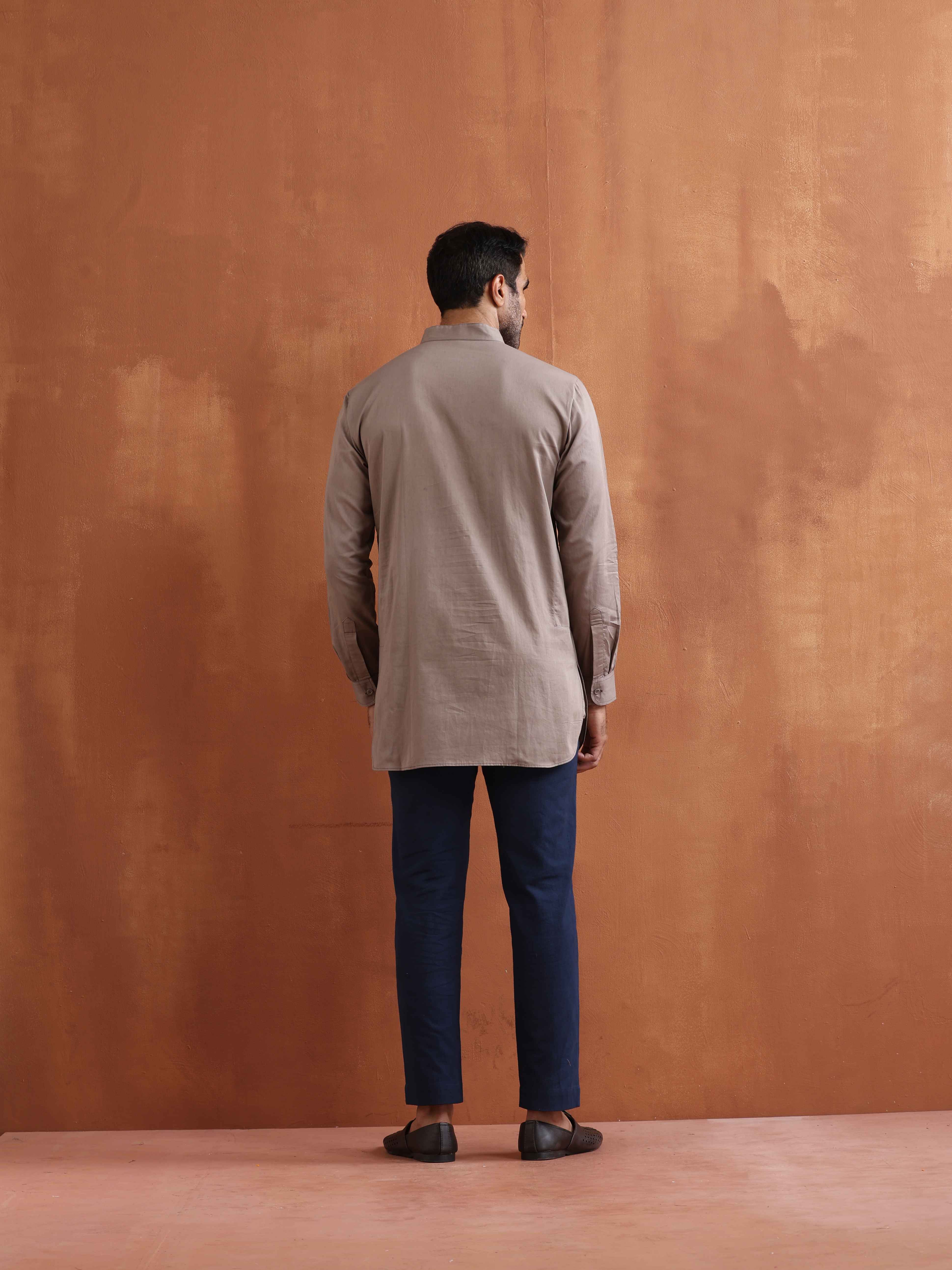 trueBrowns Men's Beige Cotton Short Kurta - view 6