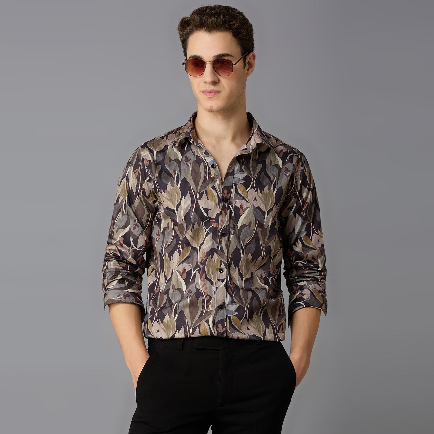 MARK & ALBERT Giza Cotton Printed Shirt – Beige - view 6