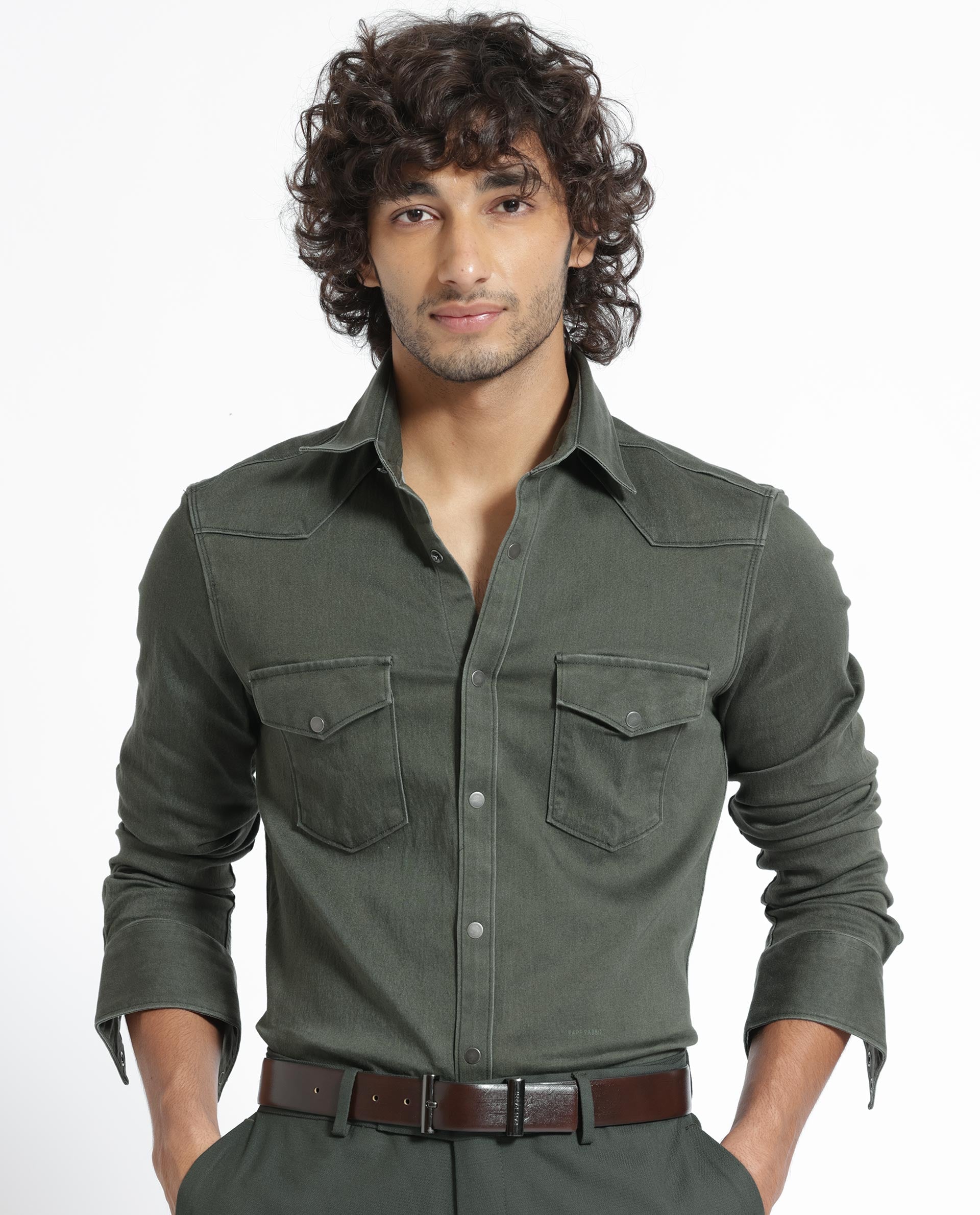 Rare Rabbit Men's Xenon Olive Cotton Polyester Fabric Full Sleeves Solid Shirt - view 2
