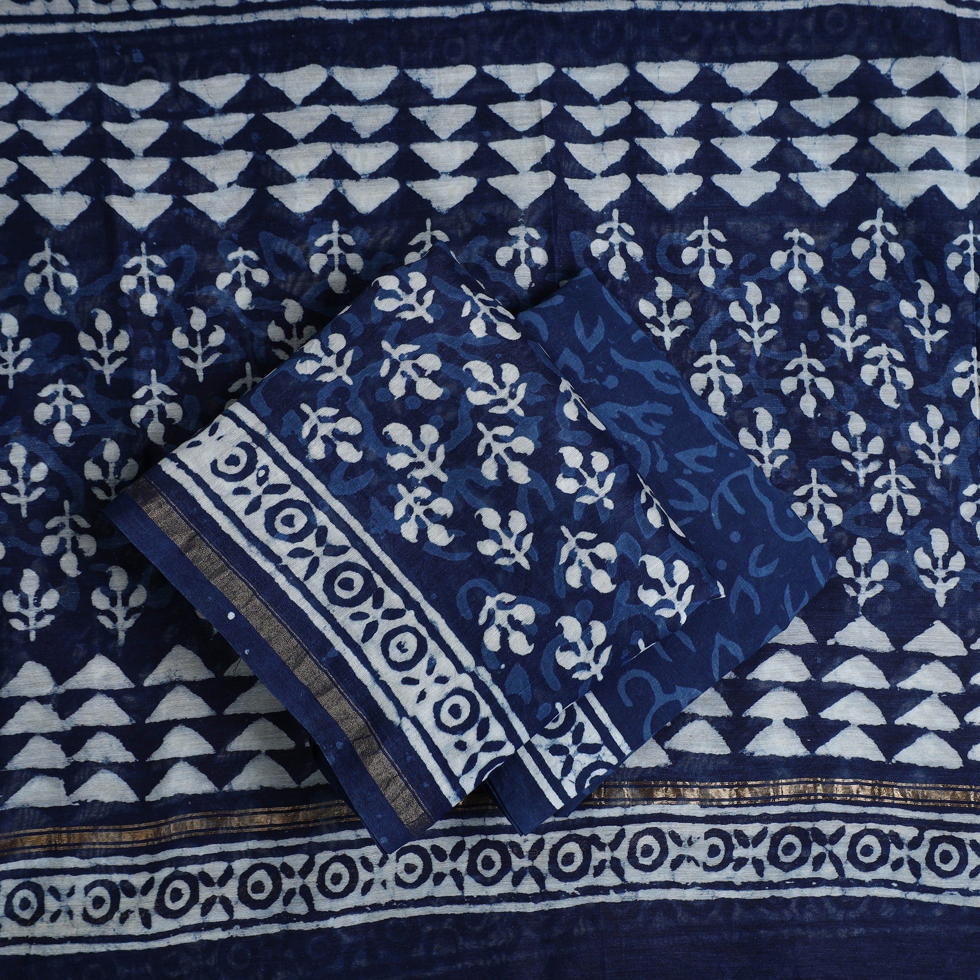 HAVELI CHRONICLES Blue - 3pc Chanderi Silk Bagru Print Dress Material 03 - view 2