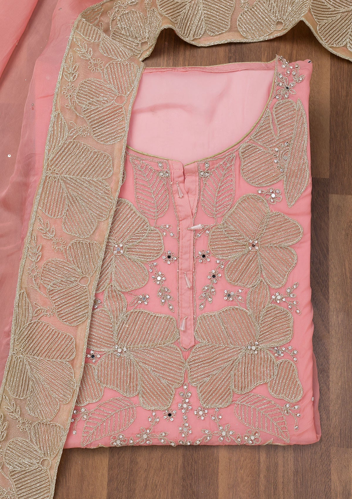 Koskii Pink Zariwork Semi Crepe Unstitched Salwar Suit - view 6