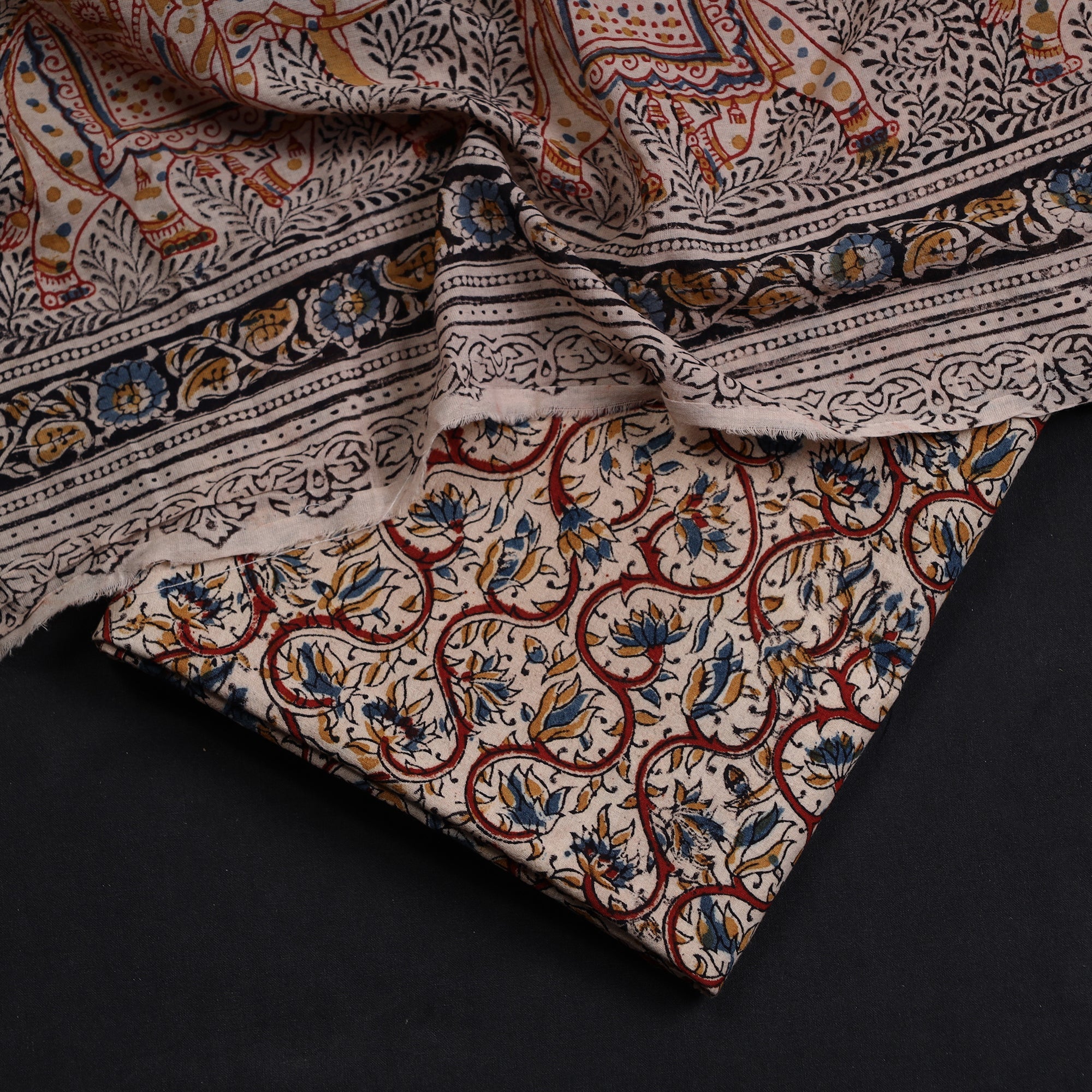 VENKATA BHANU KALAMKARI PEDANA Brown - 2pc Pedana Kalamkari Block Printed Cotton Suit Material Set 09 - view 2