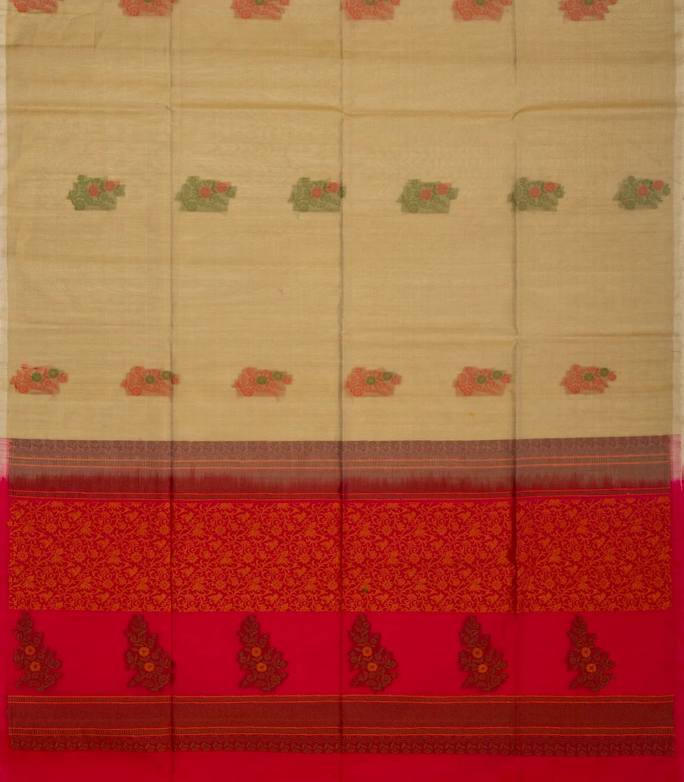 RmKV Taupe Handloom Kora Silk Cotton Saree With Buttas & Pink Pallu - view 2