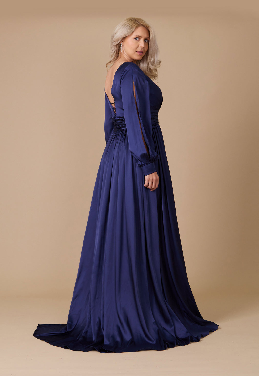 Dylan & Davids Long Open Sleeve Satin Formal Dress - view 3