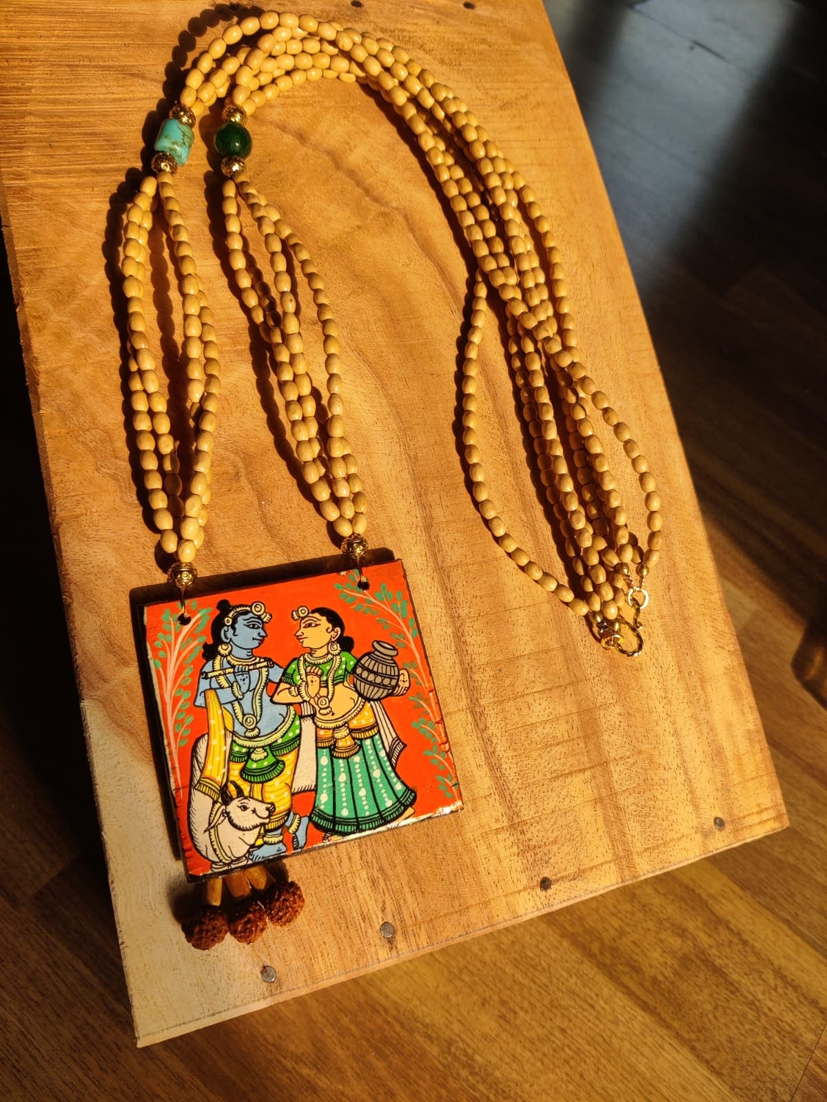 Madhukari Radha Krishna Pattachitra Hand Painted Necklace