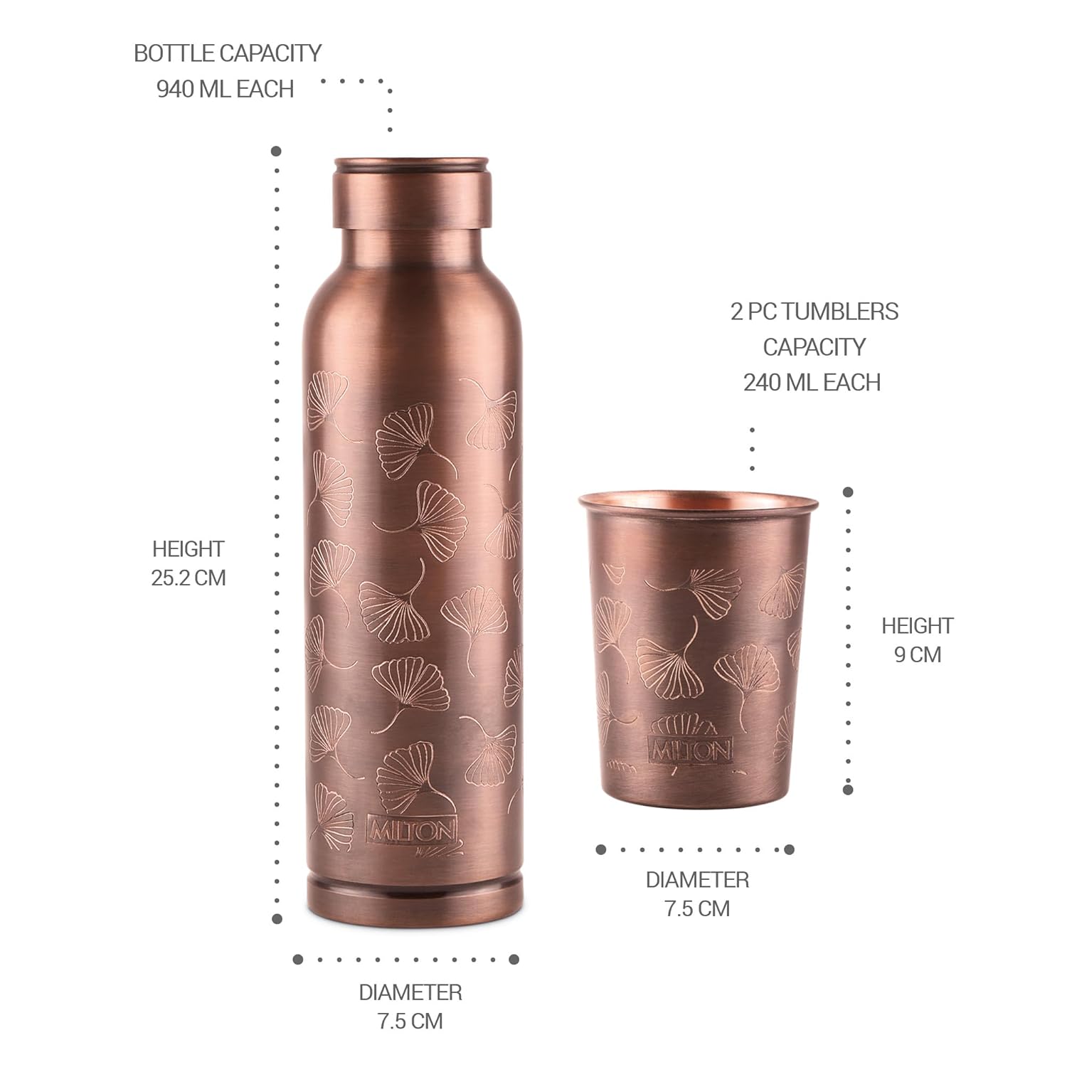 Milton Copper Elegante Gift Set - 1 Bottle + 2 Tumbler | Set of 3 Pcs - view 7