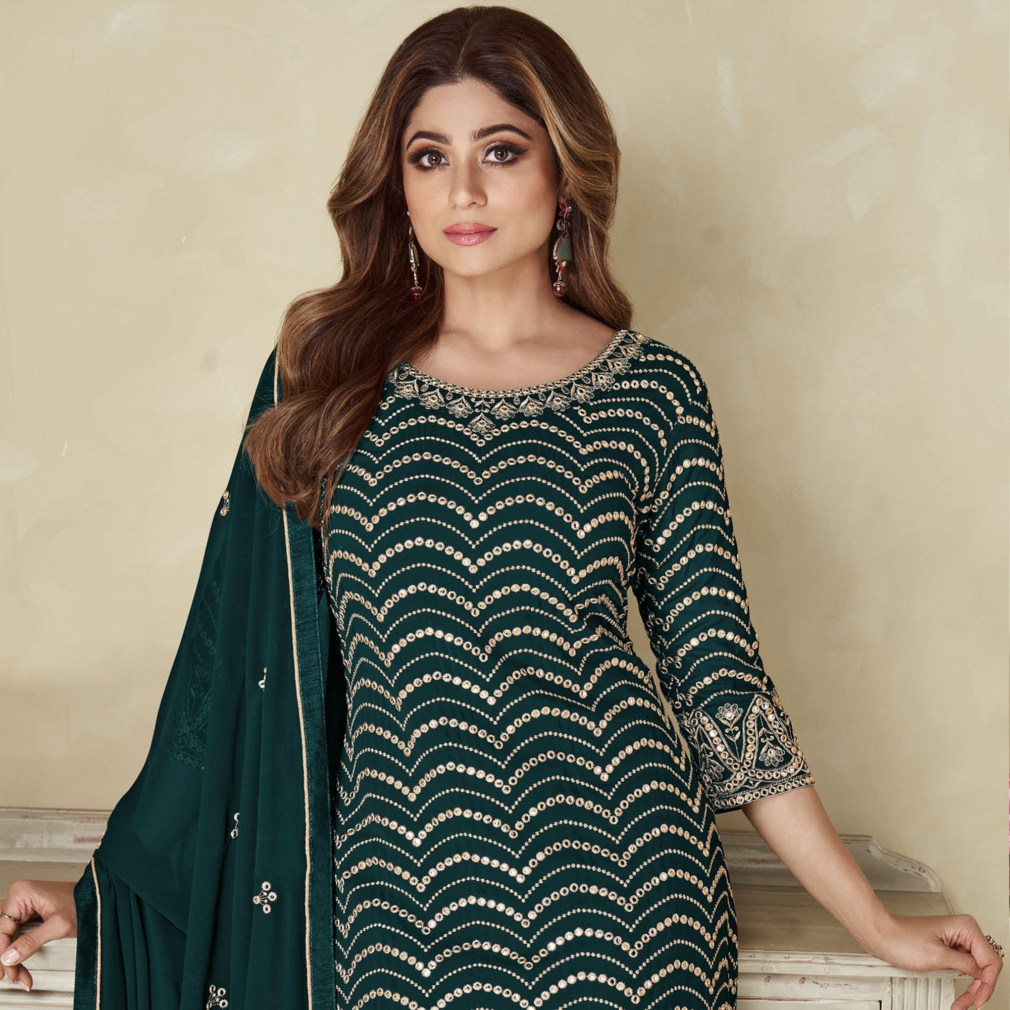 Peachmode Morpich Embroidered Georgette Sharara Suit - view 4