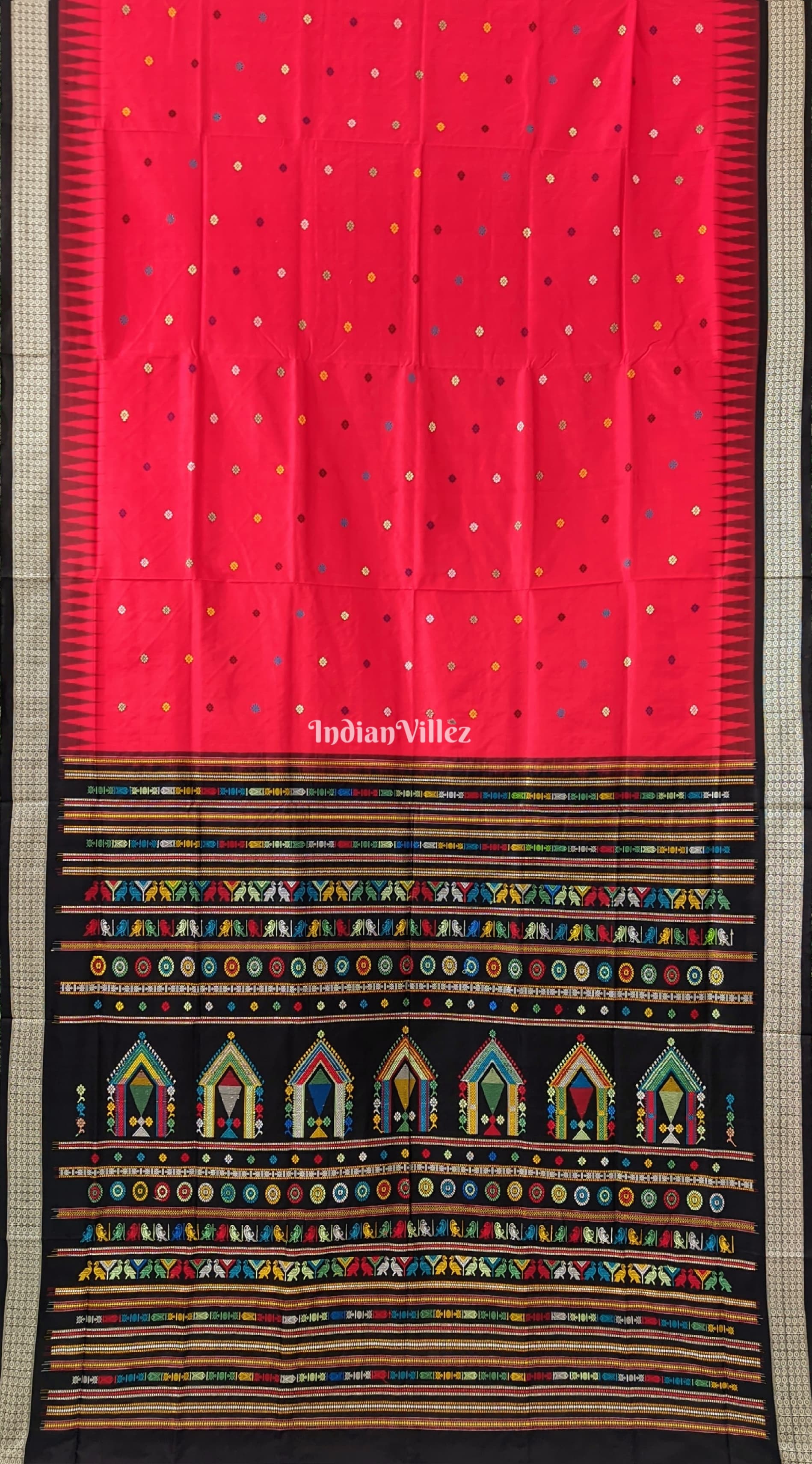 IndianVillèz Red Black Dolabedi Sambalpuri Bomkai Silk Saree - view 4