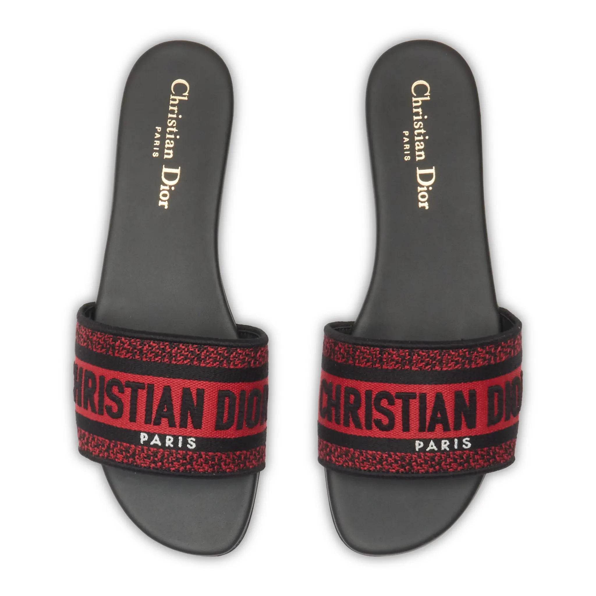 Dior Dway Embroidered Cotton Red Black Slides - view 4