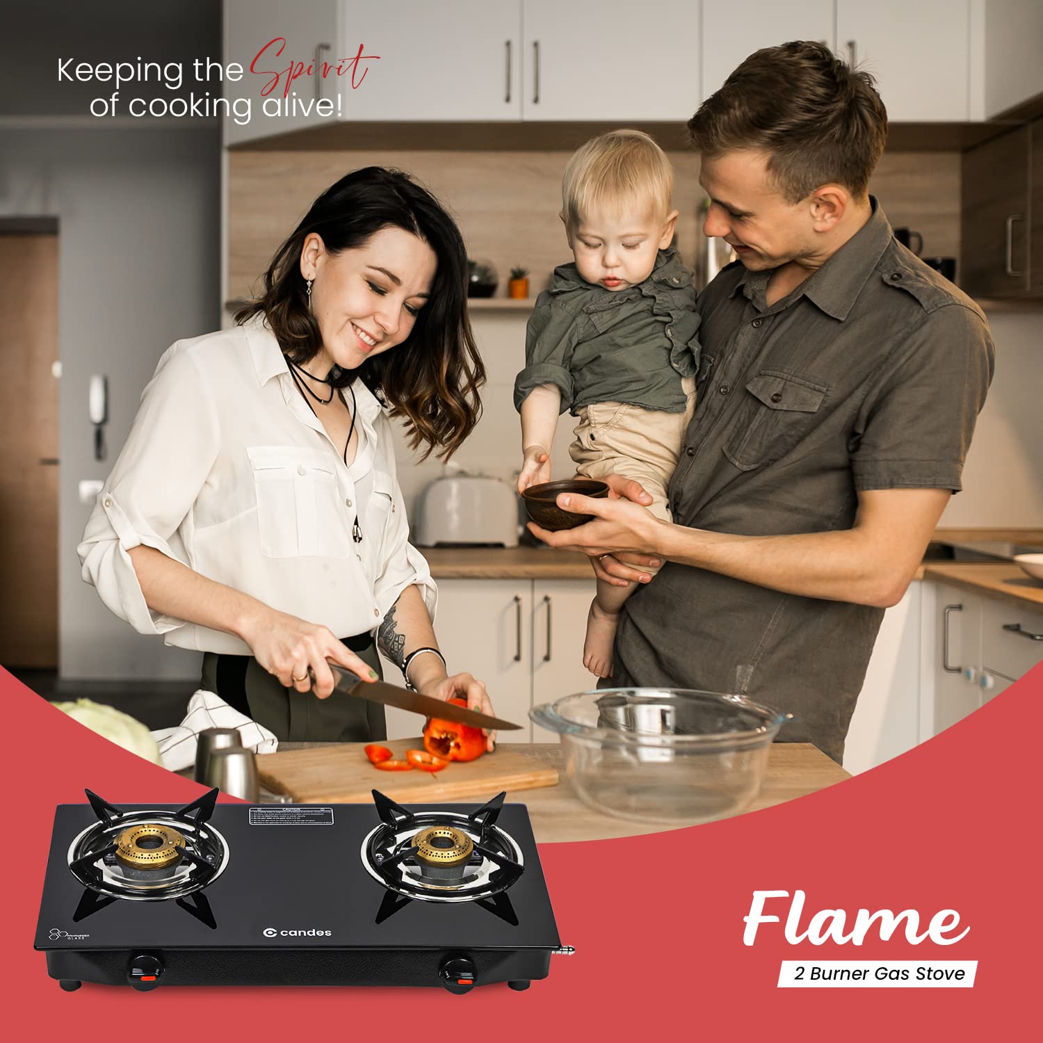 Candes Flame Glass Top Gas Stove | Manual Ignition, Black (ISI Certified | With 12 Months Warranty (2 Burner) - view 5