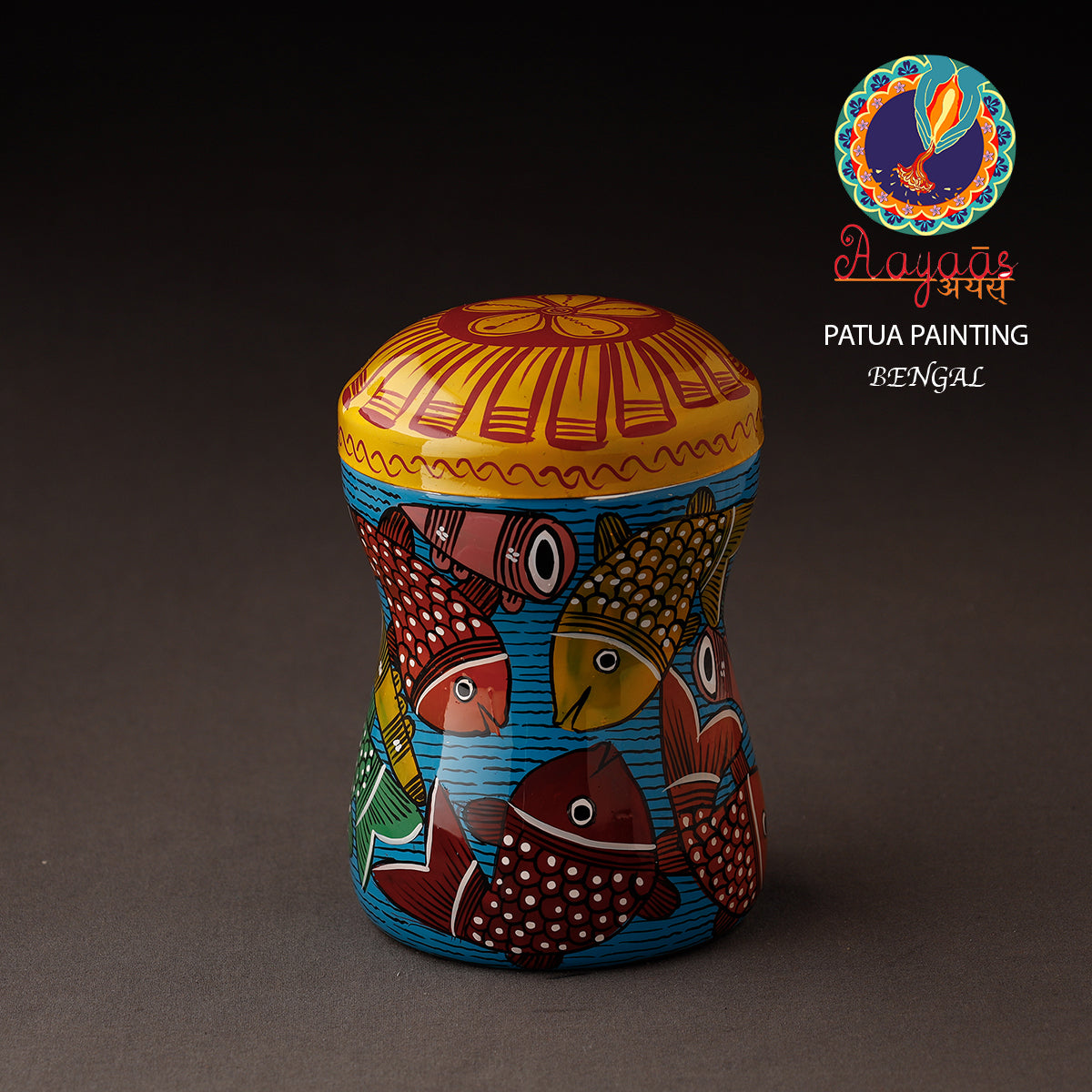 AAYAAS Bengal Patua Handpainted Stainless Steel Multi Utility Container