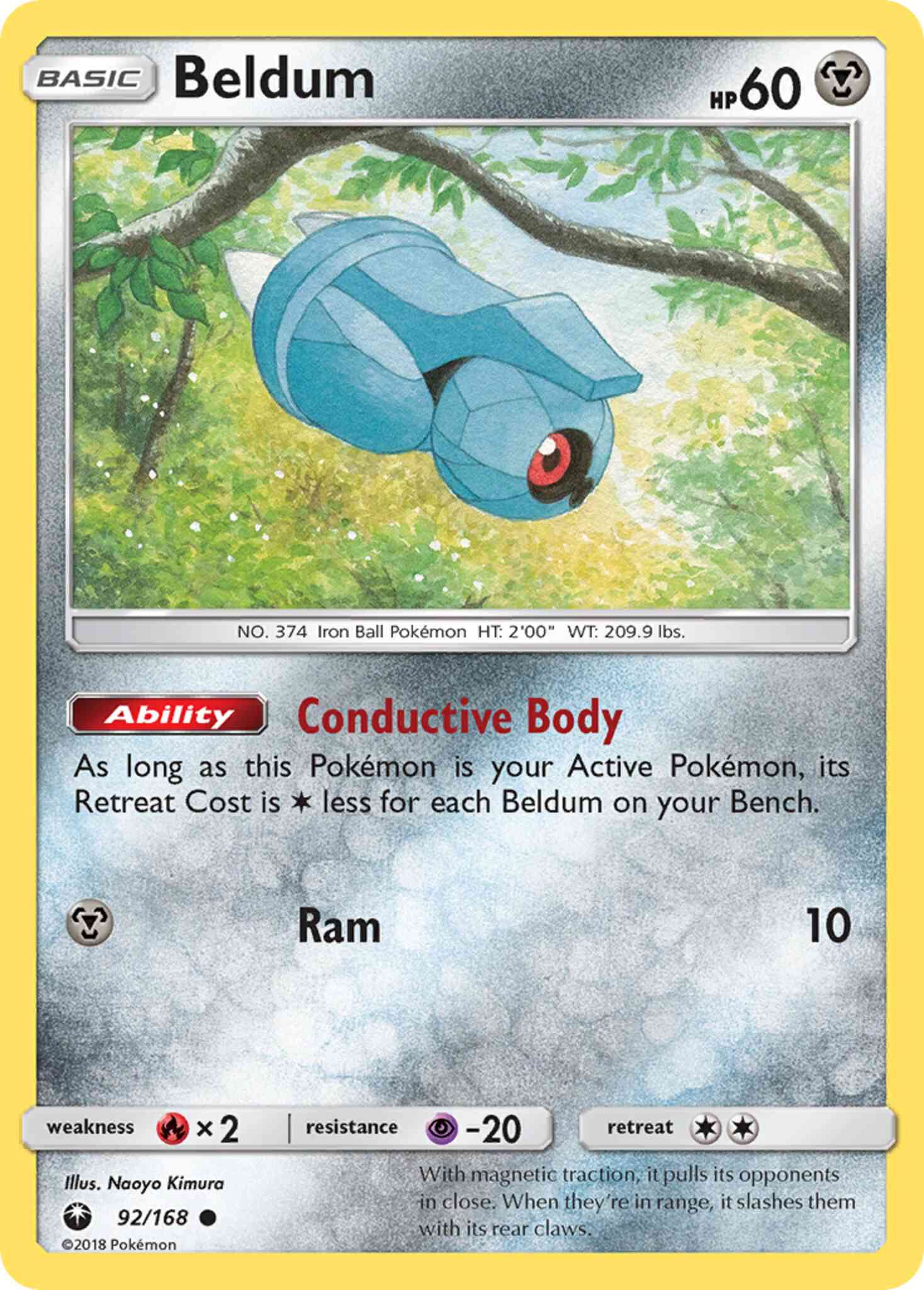 Common sm7-92 reverse – Pokémon Beldum - 92/168 - Common [sm7-92] [Reverse Holo]