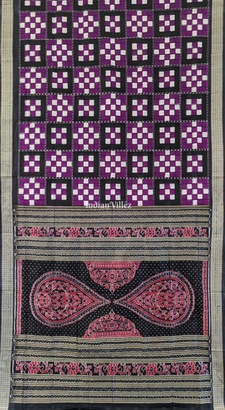 IndianVillèz Purple White Pasapali Sambalpuri Silk Saree - view 3