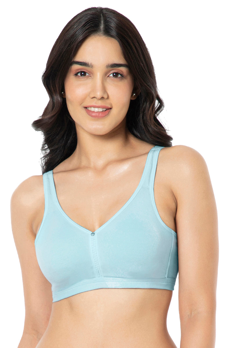 Amante Cotton Chic Support Solid Non Padded Non-Wired Bra - Porcelain Blue