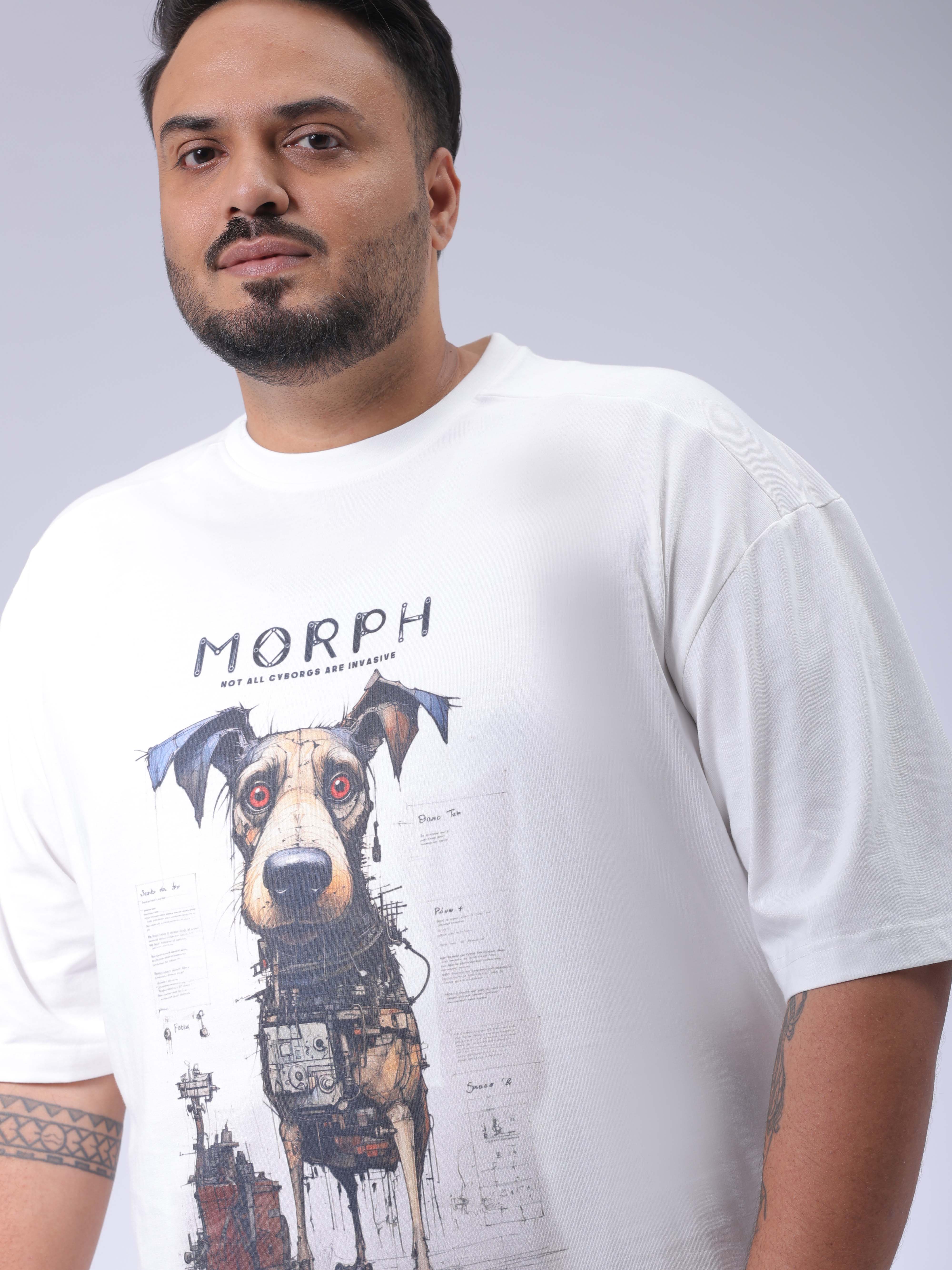 HARDSODA Men's Plus Size White Relaxed Fit Printed T-Shirt