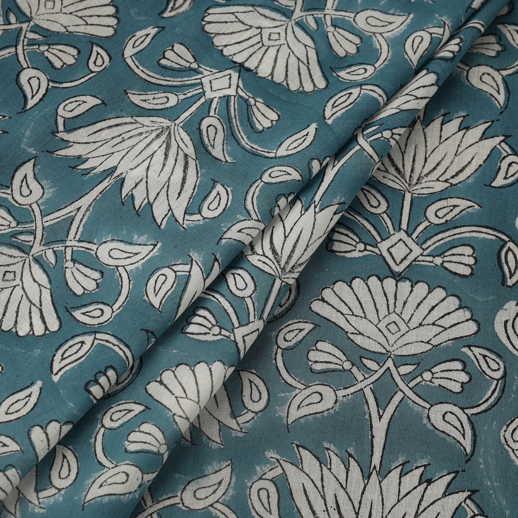 ARTISAN HAND BLOCK PRINTS Blue - Block Print Cotton Sanganeri Fabric 27 - view 2