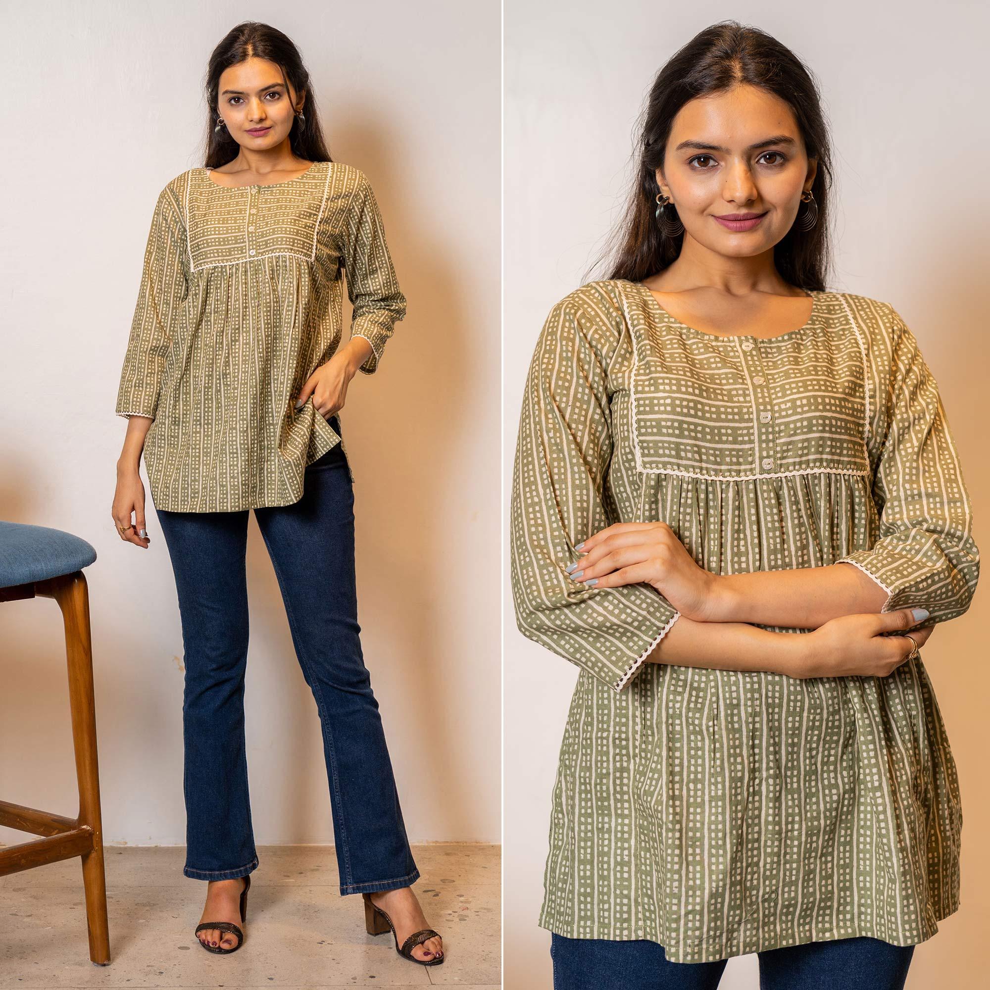 Peachmode Seller Brown Printed Cotton Blend Top