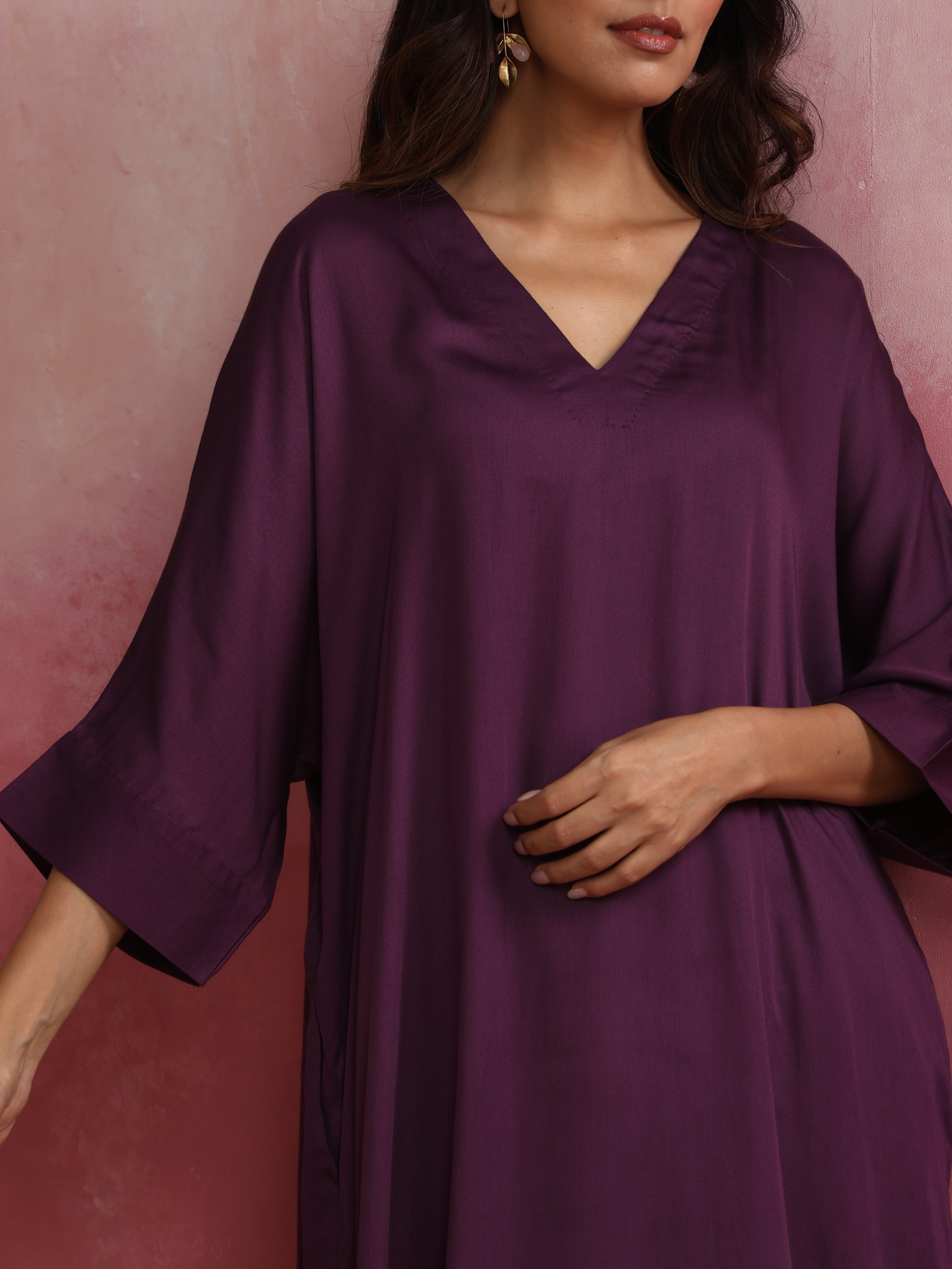 trueBrowns Purple Modal Kimono Kurta Set - view 6