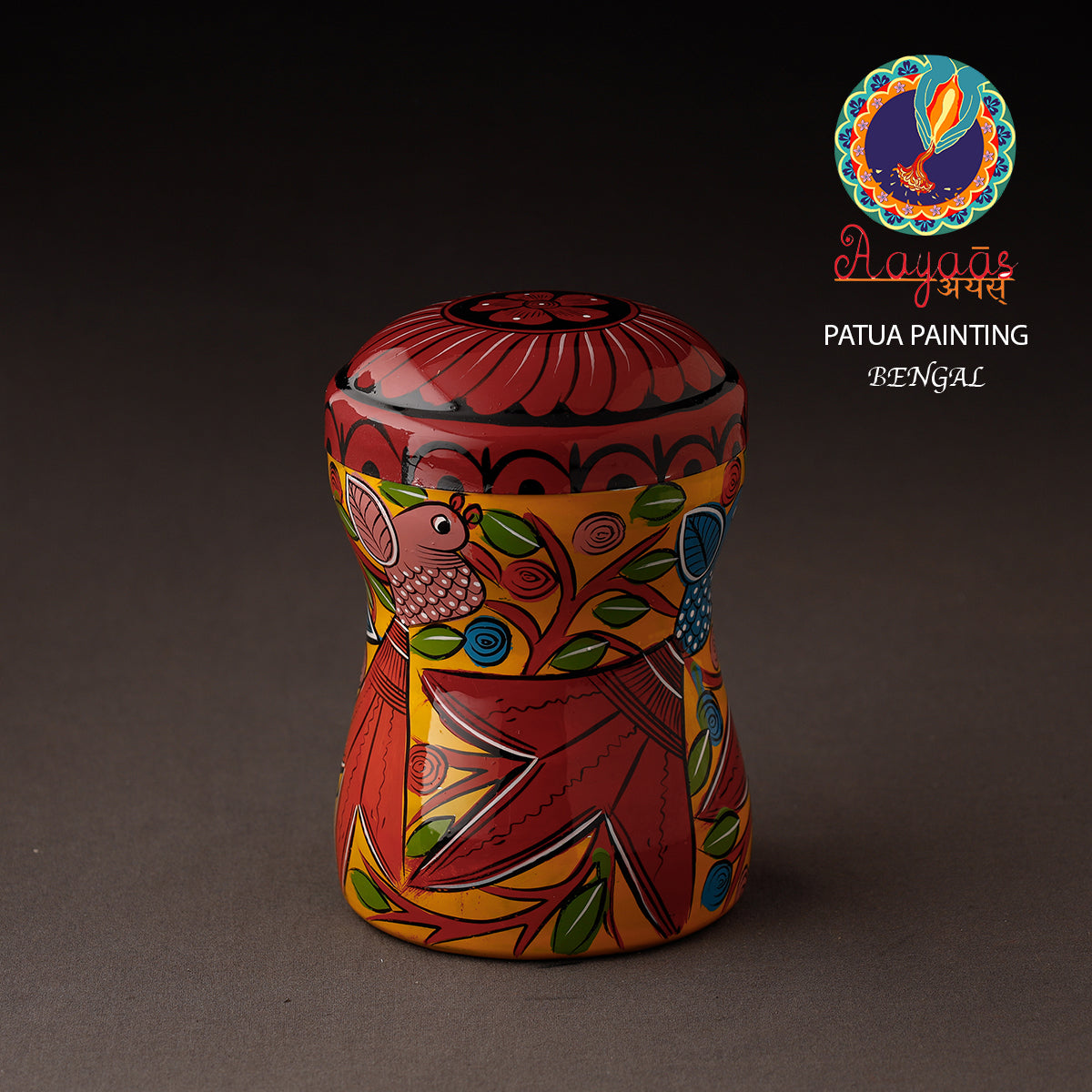 AAYAAS Bengal Patua Handpainted Stainless Steel Multi Utility Container
