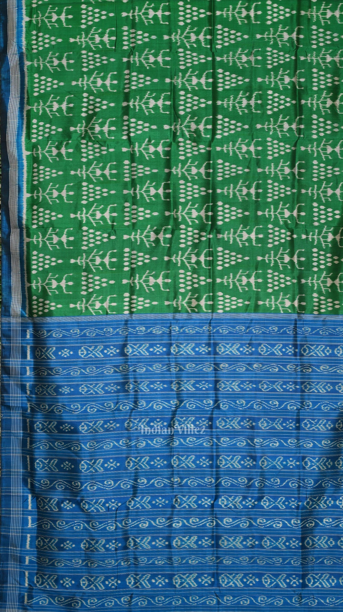 IndianVillèz Green Blue Tribal Theme Contemporary Designer Silk Saree - view 3
