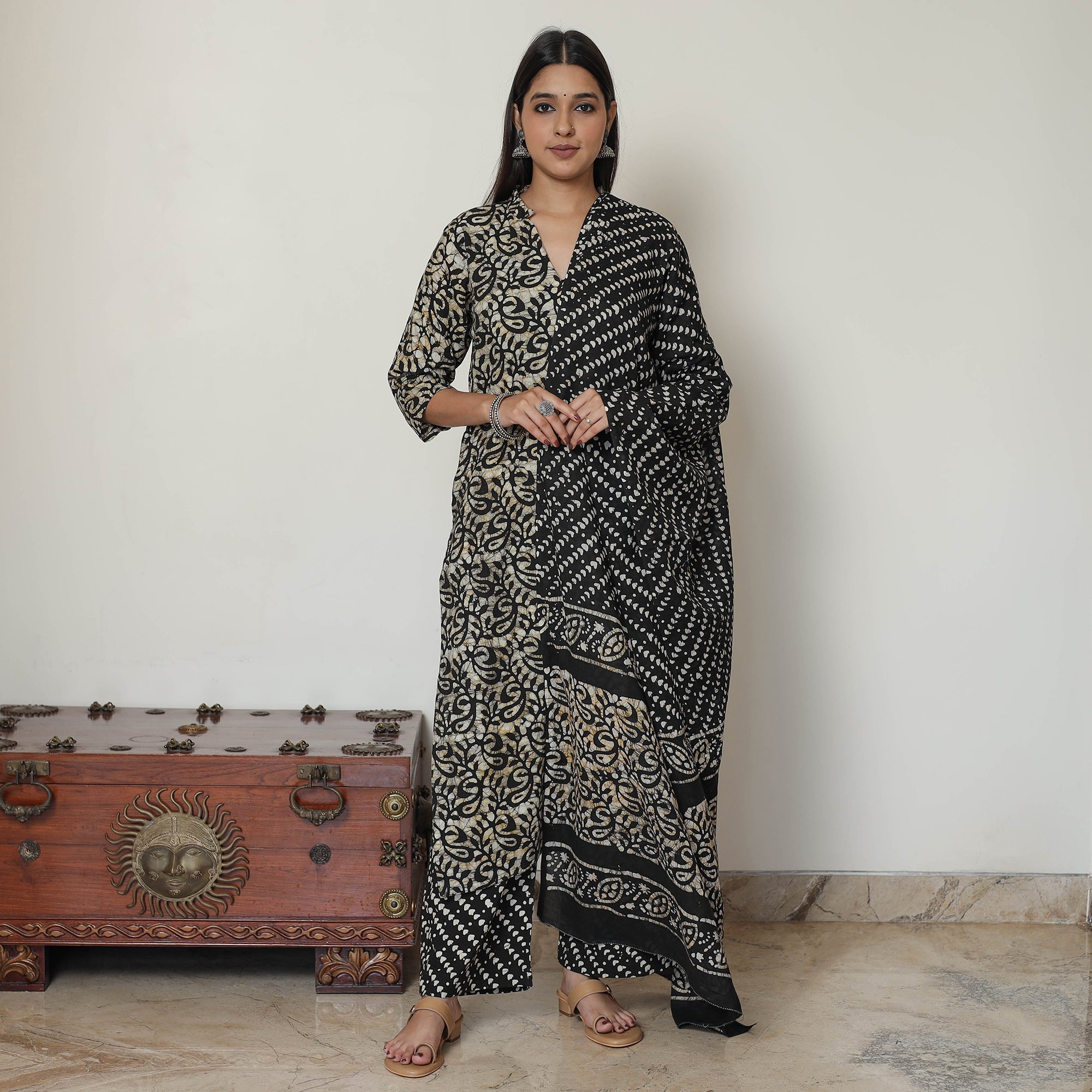 ITOKRI CASUALS Black - Hand Batik Printed Cotton Kurta with Palazzo & Dupatta Set 14 - view 2
