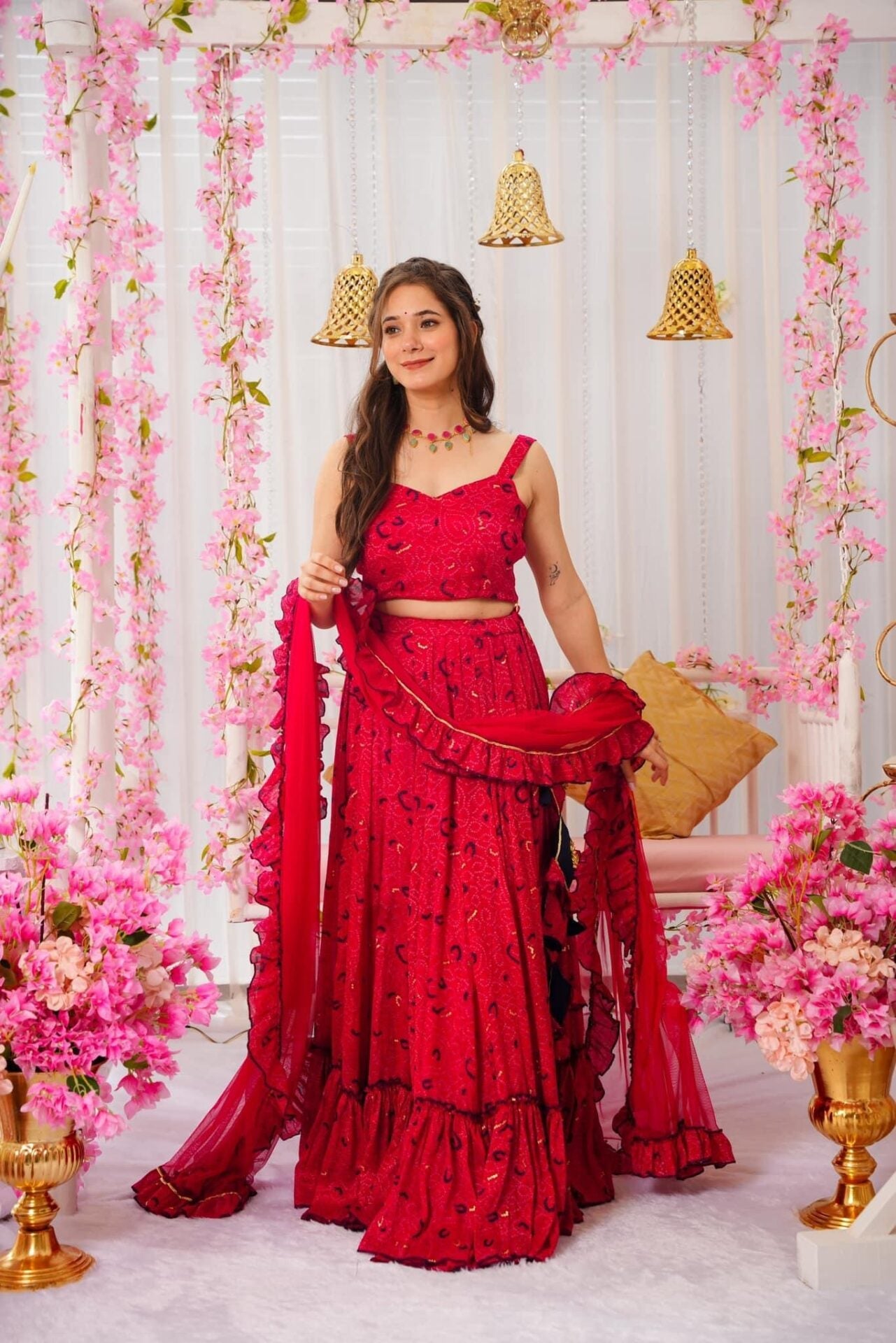 Idaho-o Vermilion Bliss Chinon Lehenga Set – Women's - view 2