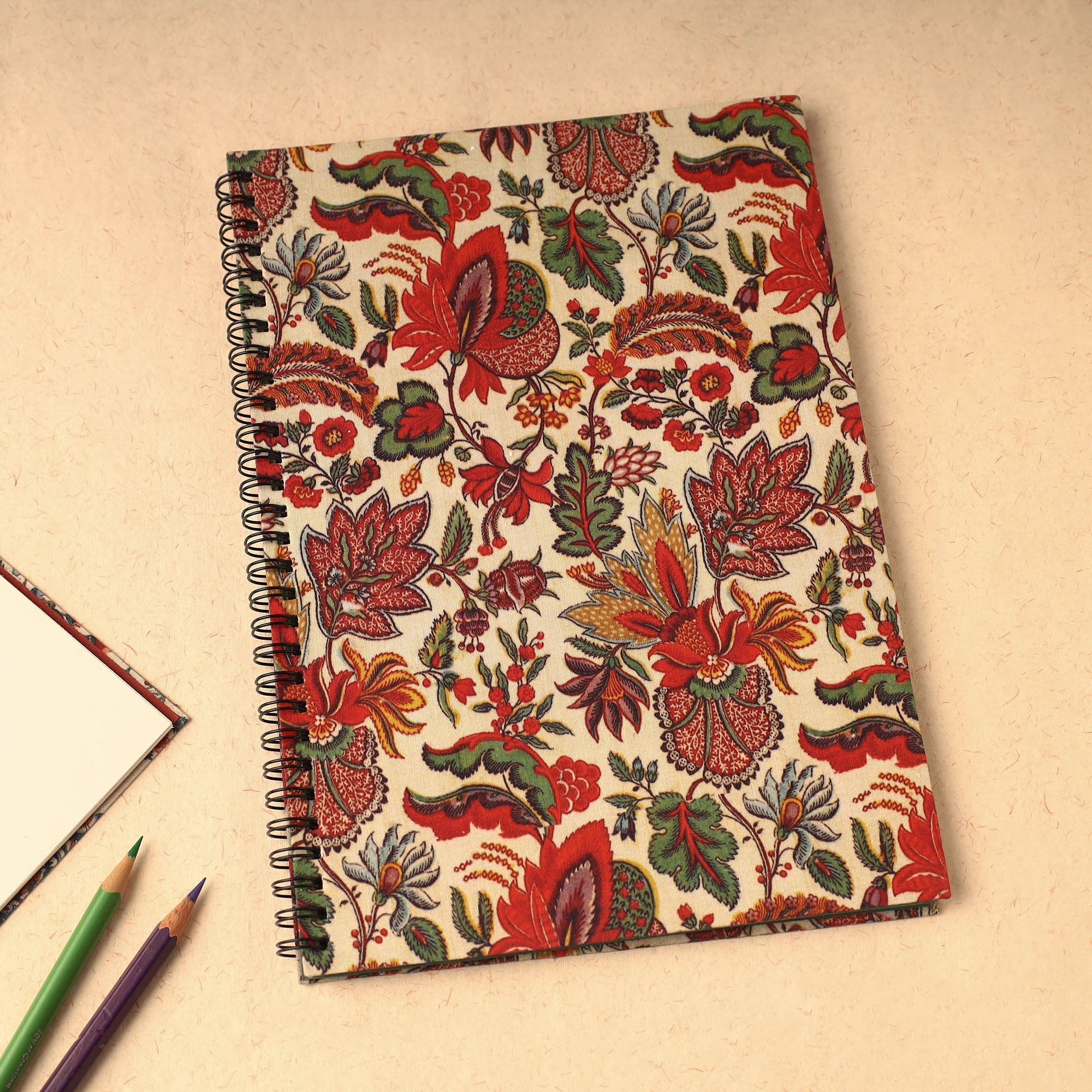 SUKRITI INPRINT Beige - Floral Printed Handcrafted Spiral Notebook (10 x 7 in) 07