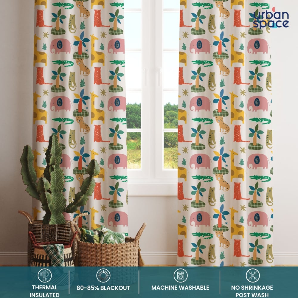 Urban Space -Home Furnishing Store Blackout Curtains, Digital Printed Curtains, Pack of 1 Curtains - Jungle Safari Buttercream - view 3