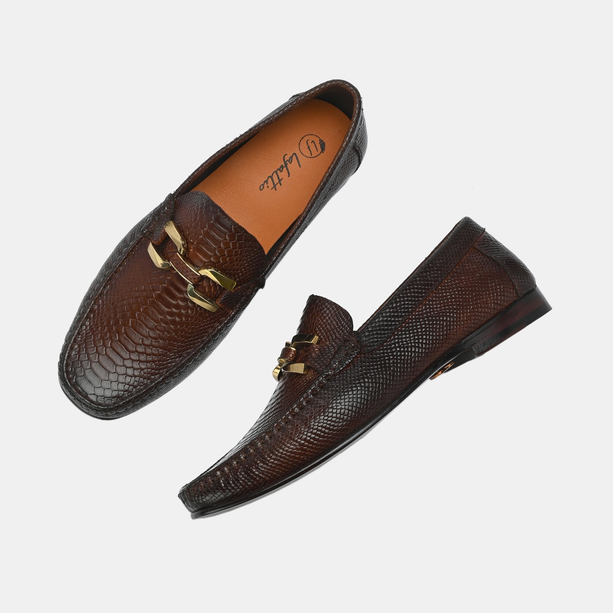 Tan Imprinted Buckled Loafers by Lafattio - view 7