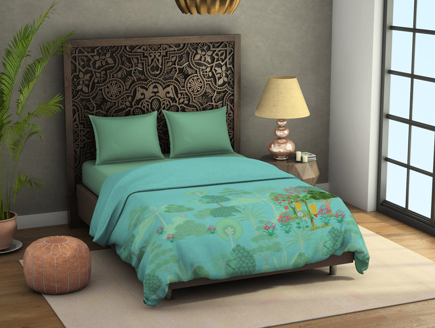 Spaces India Floral Blue Tint - Aqua Fleece Blanket - Pichwai - Rangana By Spaces - view 2