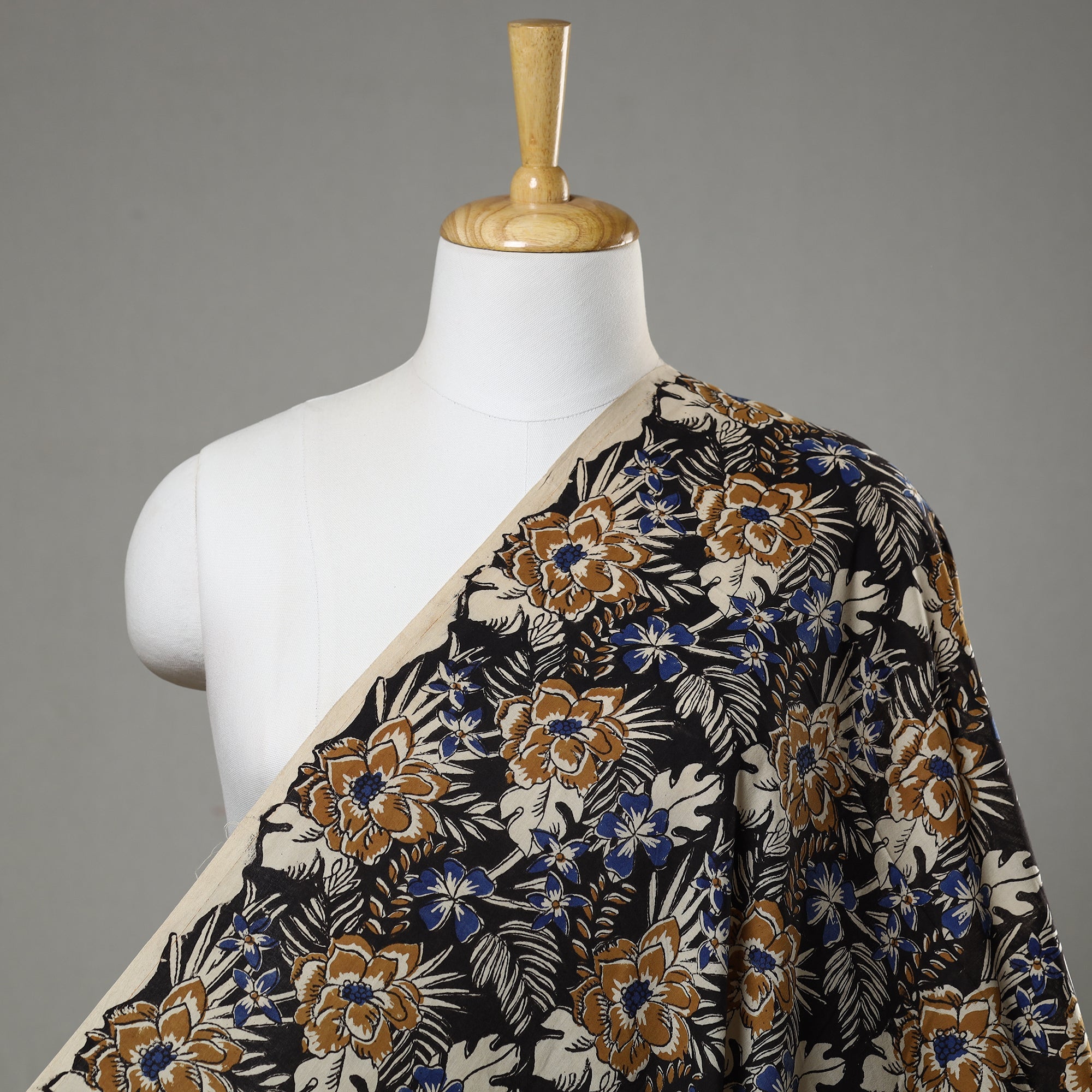 HAVELI CHRONICLES Black with Flowers Block Printed Cotton Bagru Fabric 18