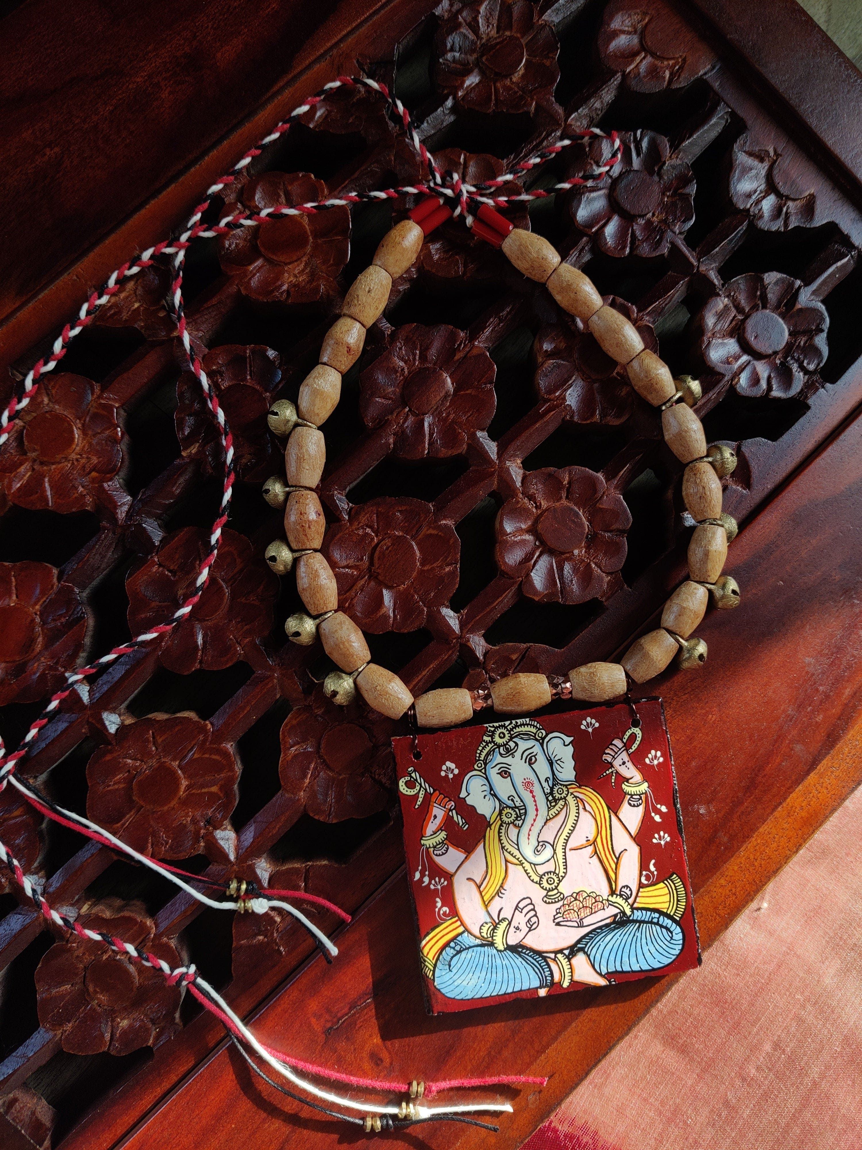 Madhukari Shri Ganesh Pattachitra Handpainted Necklace
